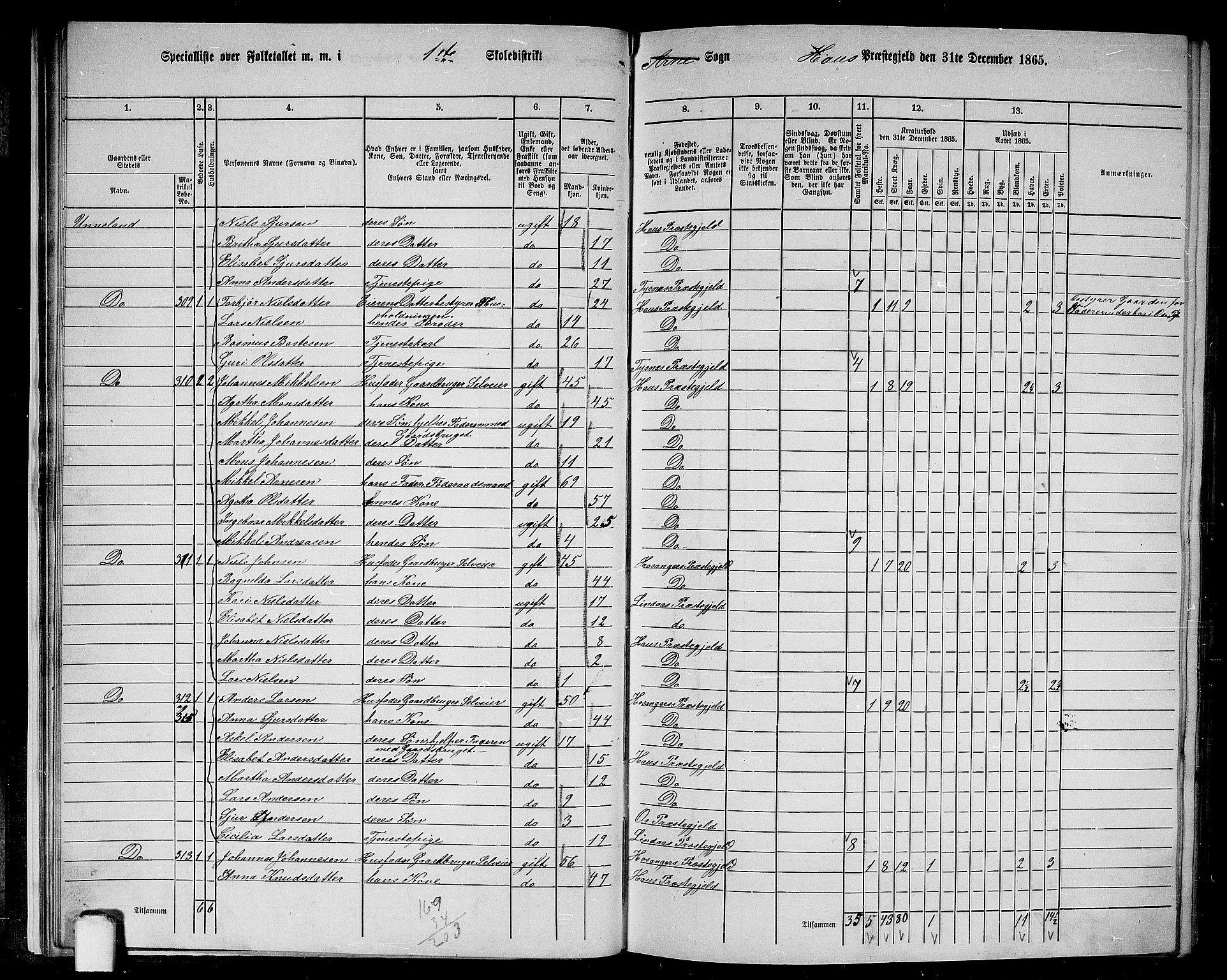 RA, 1865 census for Haus, 1865, p. 23