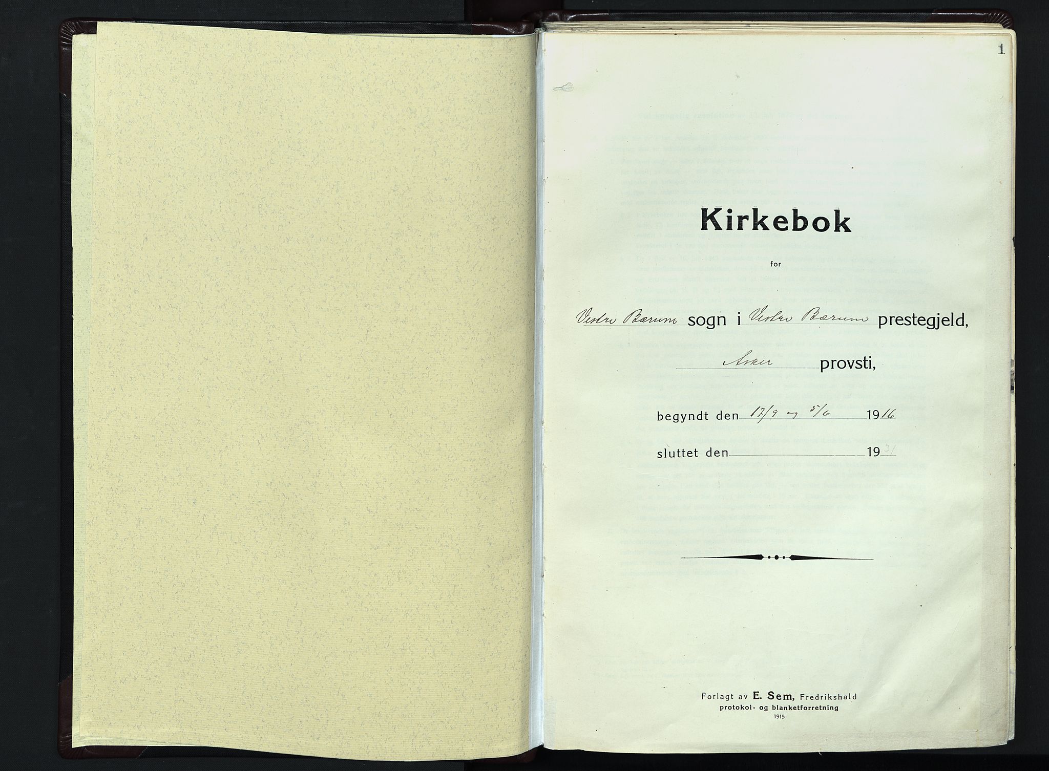 Vestre Bærum prestekontor Kirkebøker, AV/SAO-A-10209a/F/Fa/L0003: Parish register (official) no. 3, 1916-1930, p. 1