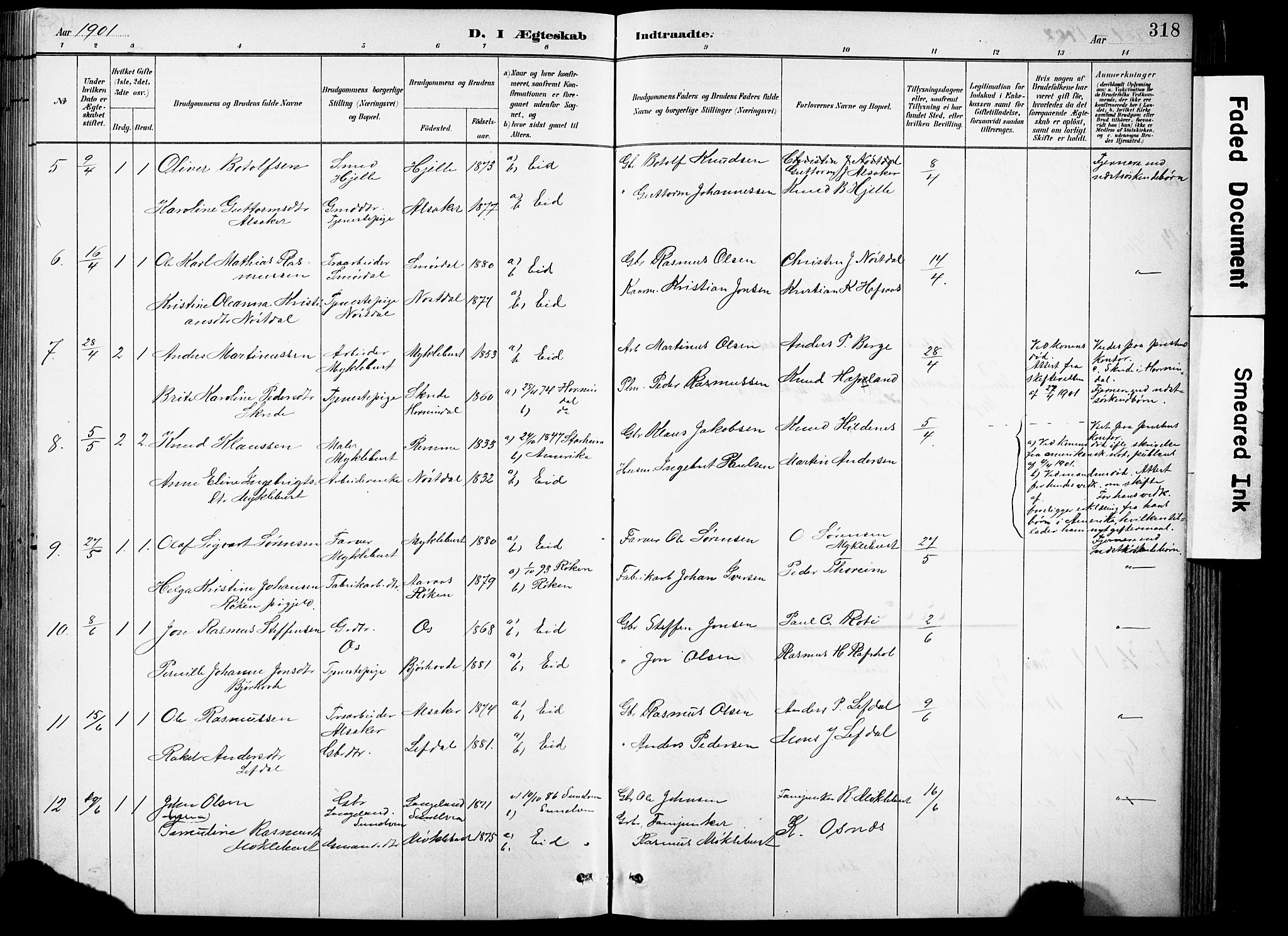 Eid sokneprestembete, AV/SAB-A-82301/H/Hab/Habb/L0002: Parish register (copy) no. B 2, 1882-1907, p. 318