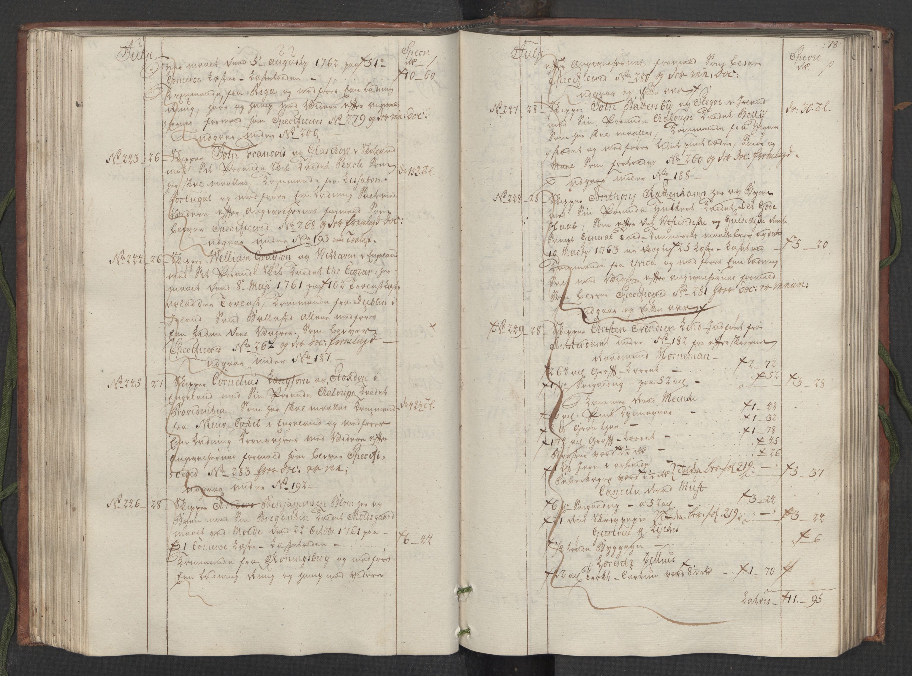 Generaltollkammeret, tollregnskaper, AV/RA-EA-5490/R33/L0082/0001: Tollregnskaper Trondheim A / Inngående hovedtollbok, 1764, p. 77b-78a