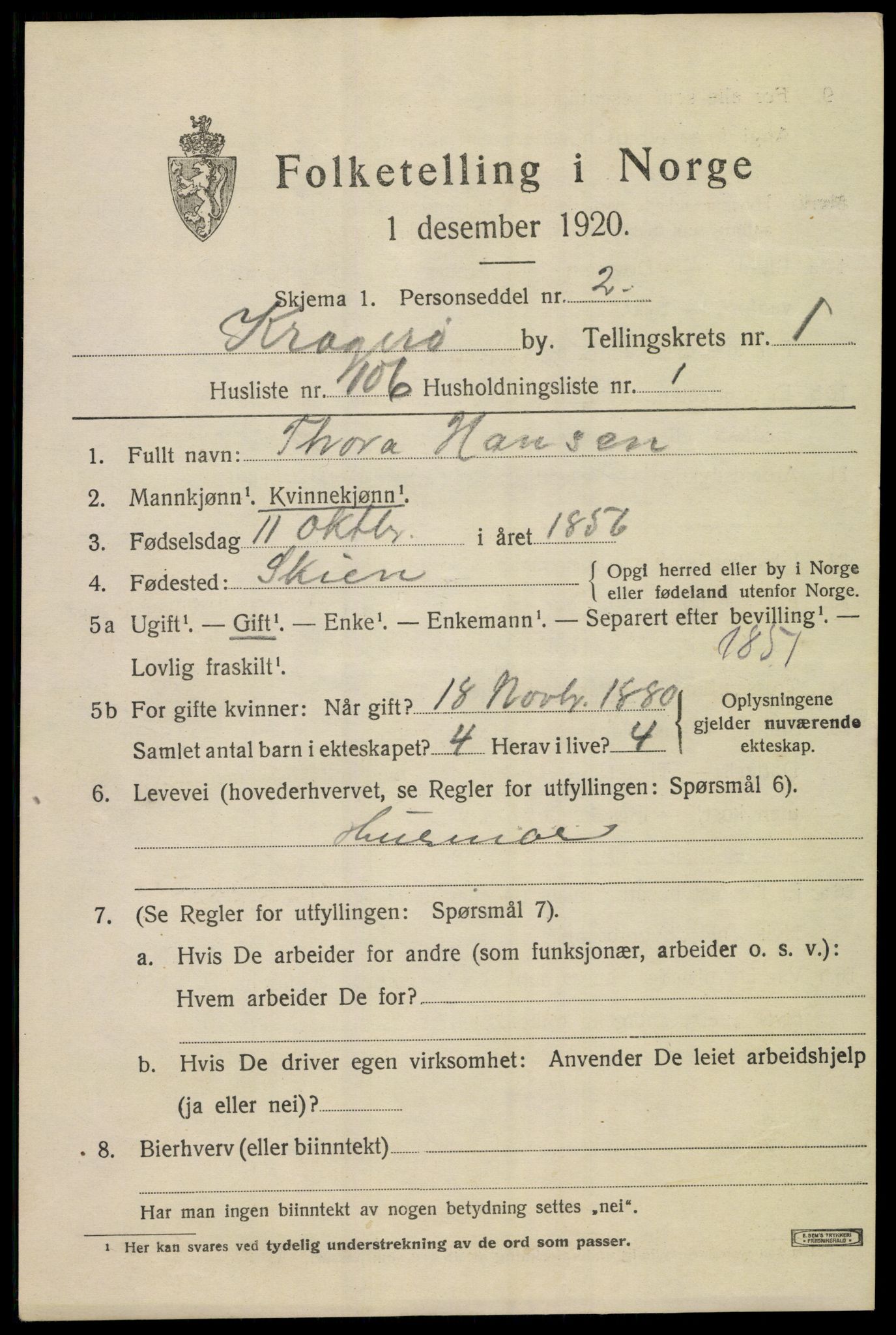 SAKO, 1920 census for Kragerø, 1920, p. 5345