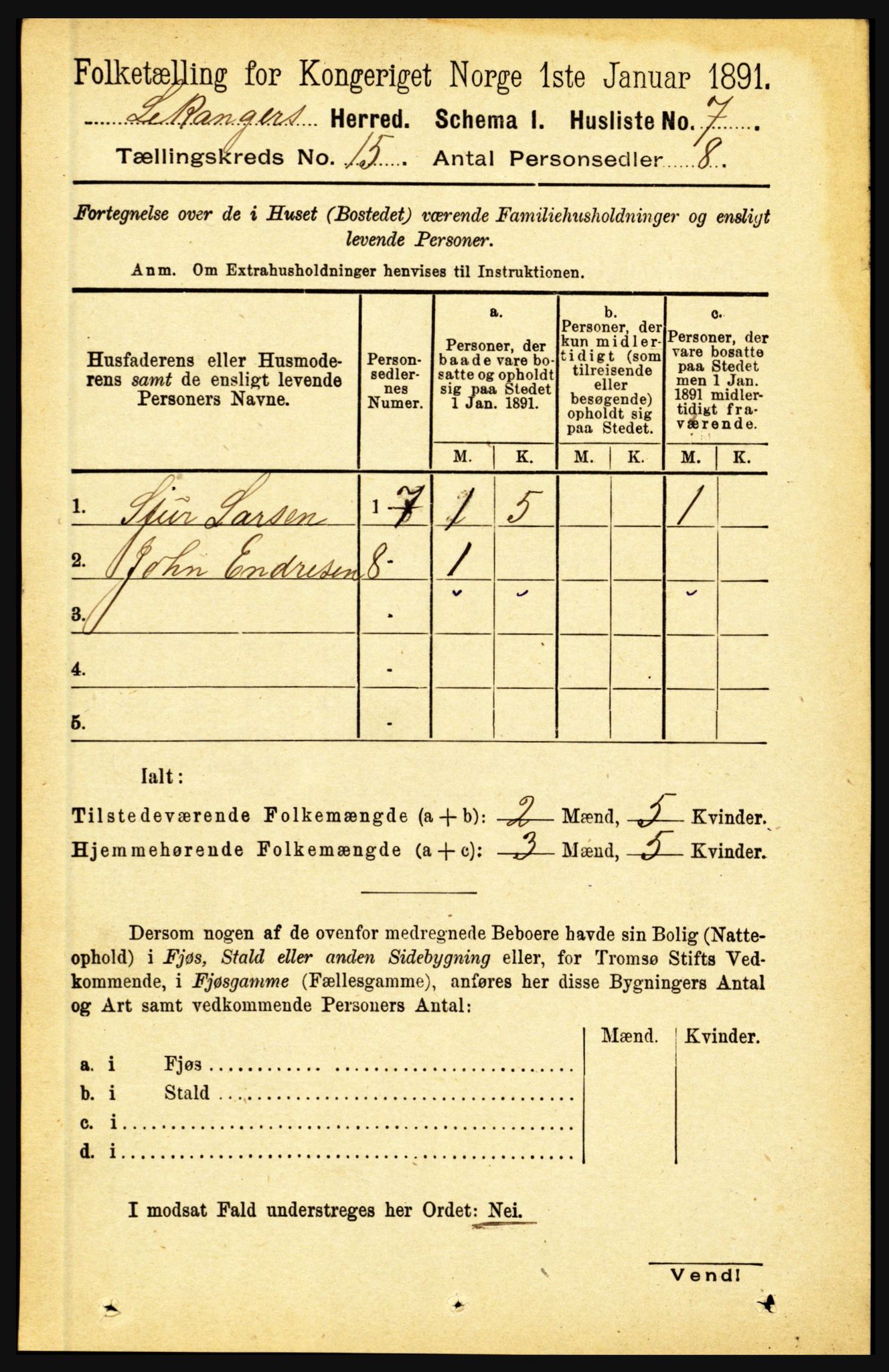 RA, 1891 census for 1419 Leikanger, 1891, p. 2830