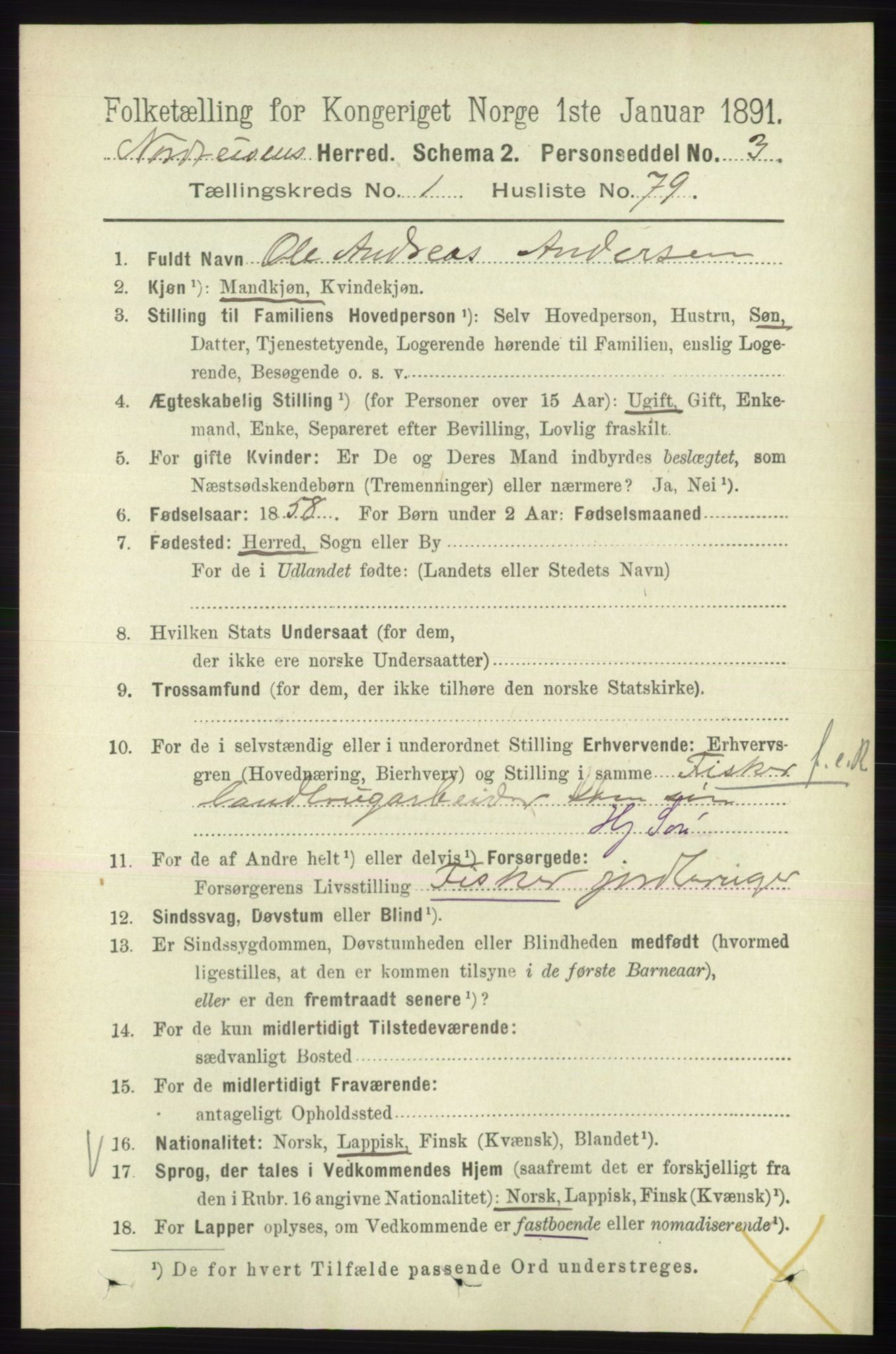 RA, 1891 census for 1942 Nordreisa, 1891, p. 603