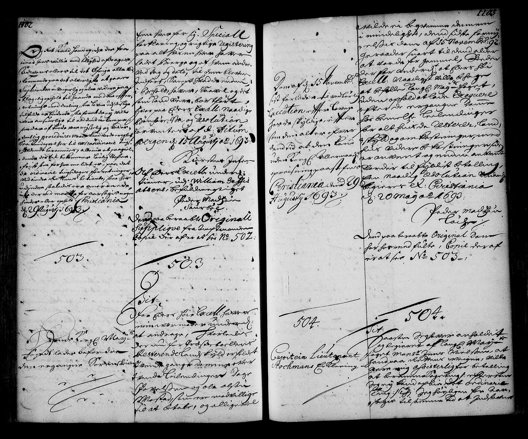 Stattholderembetet 1572-1771, RA/EA-2870/Ae/L0010: Supplikasjons- og resolusjonsprotokoll, 1692-1693, p. 1102-1103