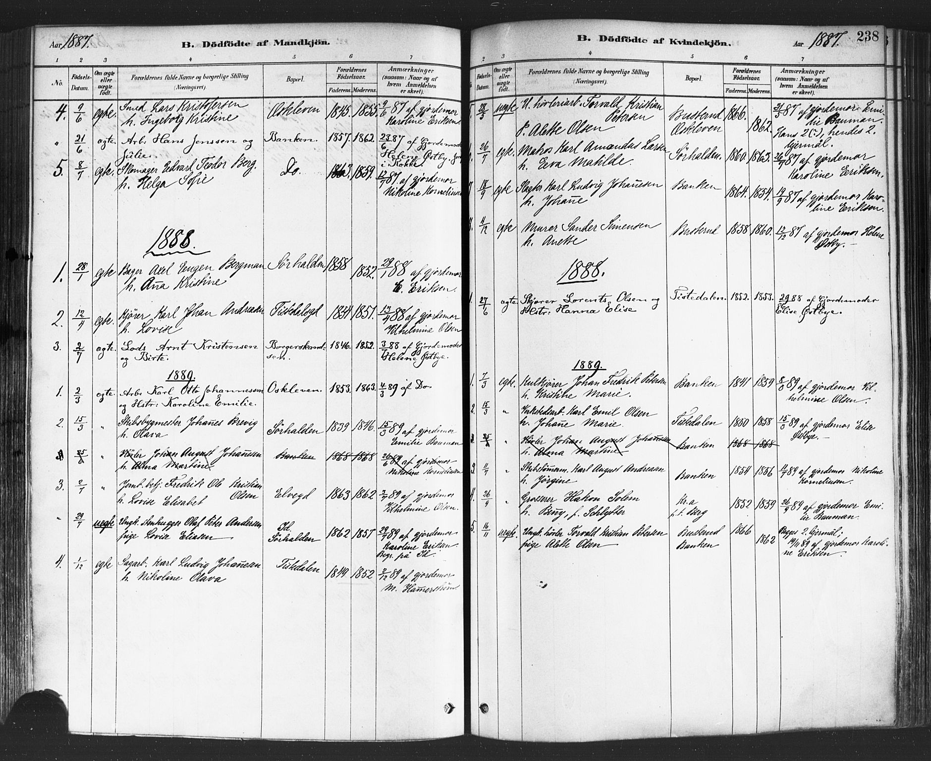 Halden prestekontor Kirkebøker, SAO/A-10909/F/Fa/L0011: Parish register (official) no. I 11, 1878-1889, p. 238