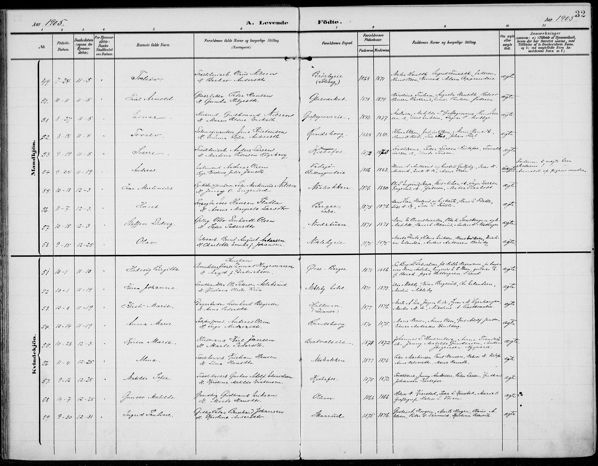Jevnaker prestekontor, AV/SAH-PREST-116/H/Ha/Haa/L0011: Parish register (official) no. 11, 1902-1913, p. 32