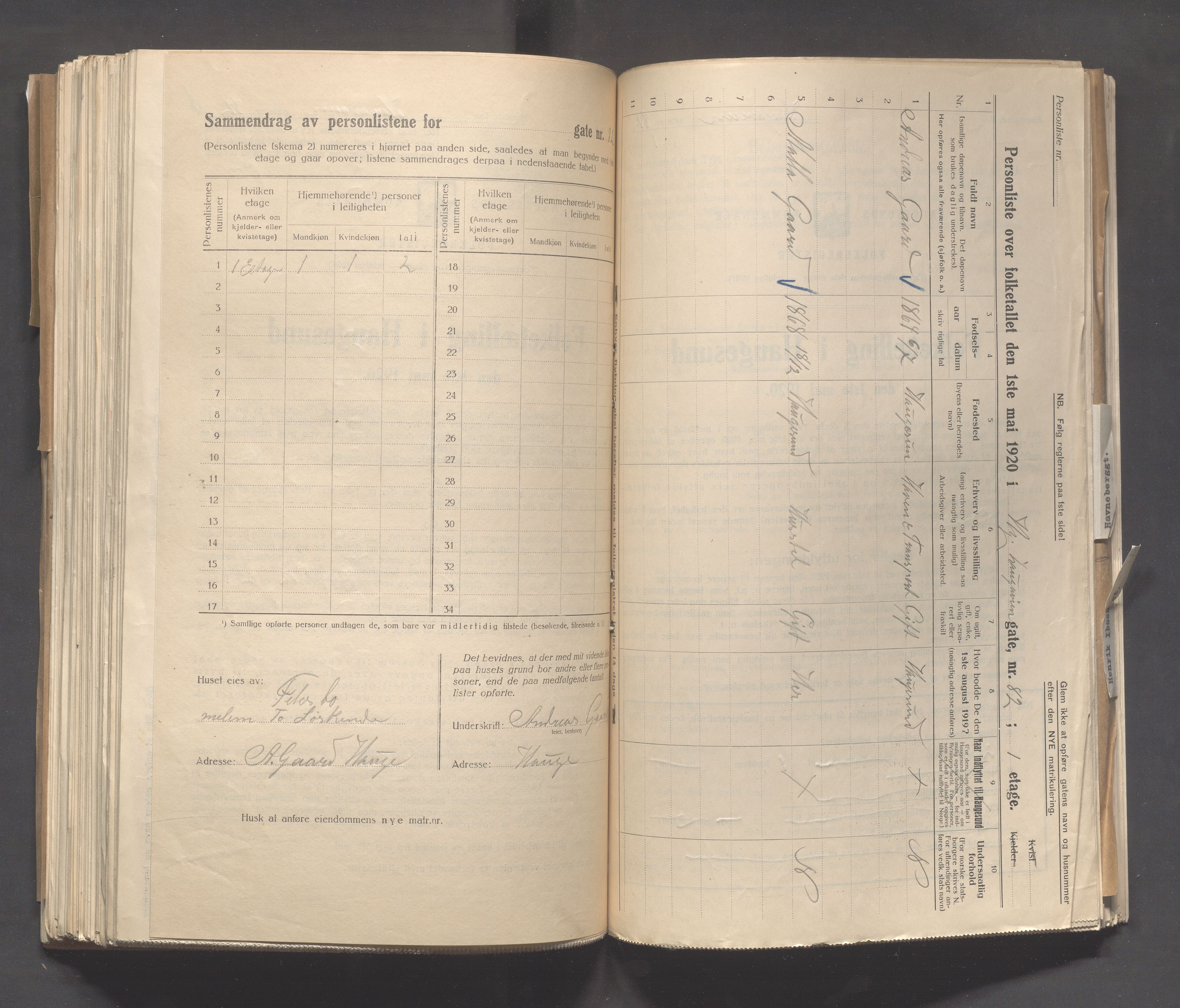 IKAR, Local census 1.5.1920 for Haugesund, 1920, p. 1370