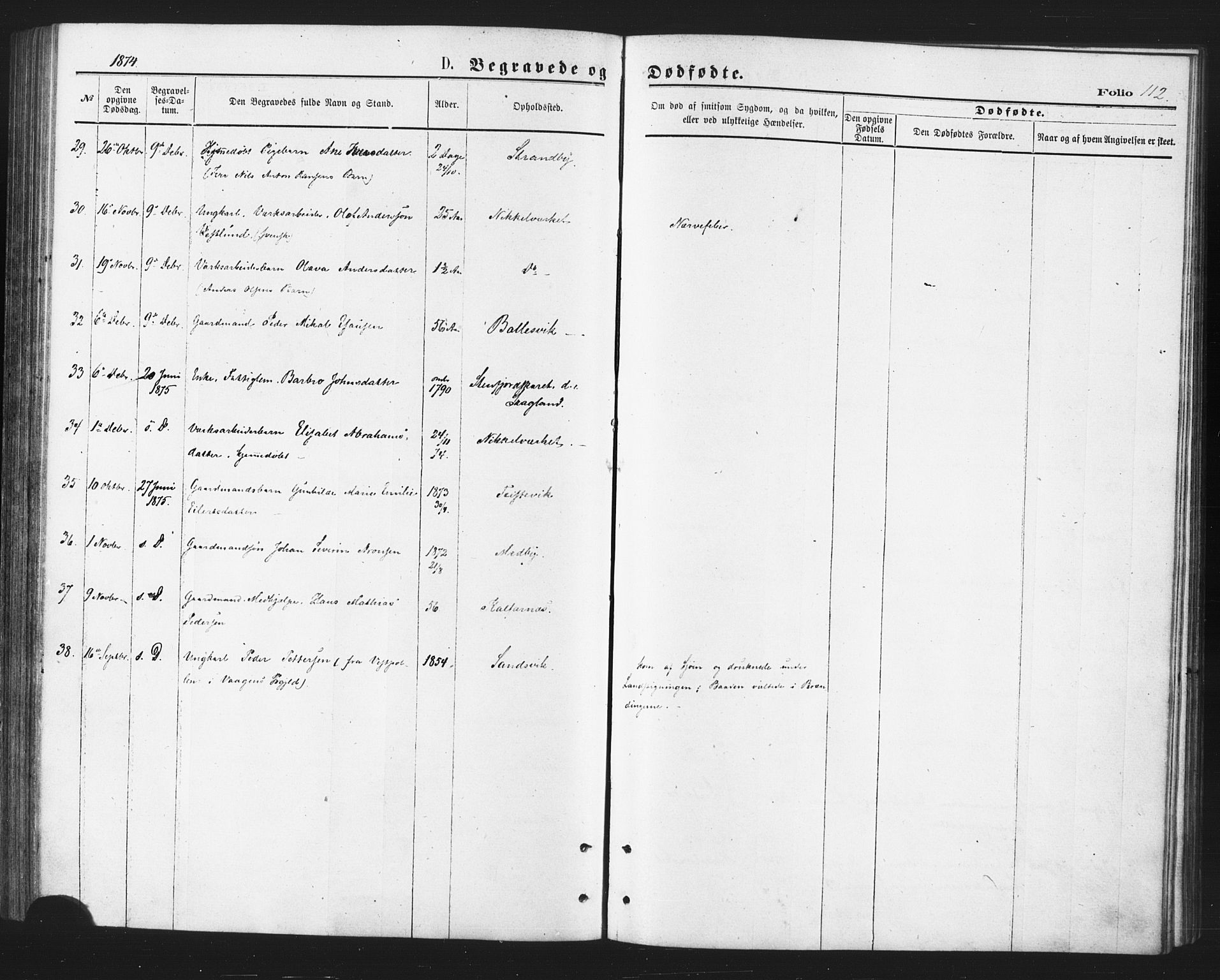 Berg sokneprestkontor, AV/SATØ-S-1318/G/Ga/Gaa/L0003kirke: Parish register (official) no. 3, 1872-1879, p. 112