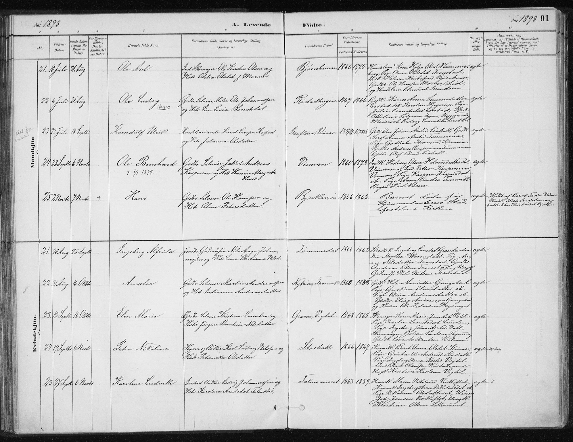 Ministerialprotokoller, klokkerbøker og fødselsregistre - Nord-Trøndelag, SAT/A-1458/701/L0010: Parish register (official) no. 701A10, 1883-1899, p. 91