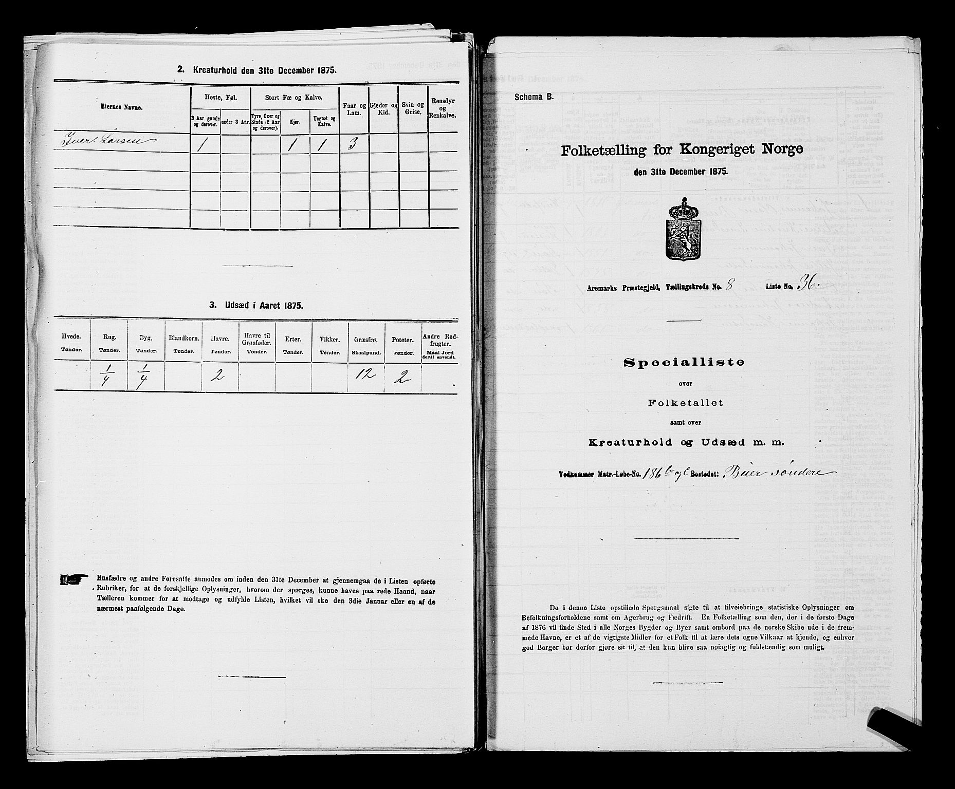 RA, 1875 census for 0118P Aremark, 1875, p. 1328