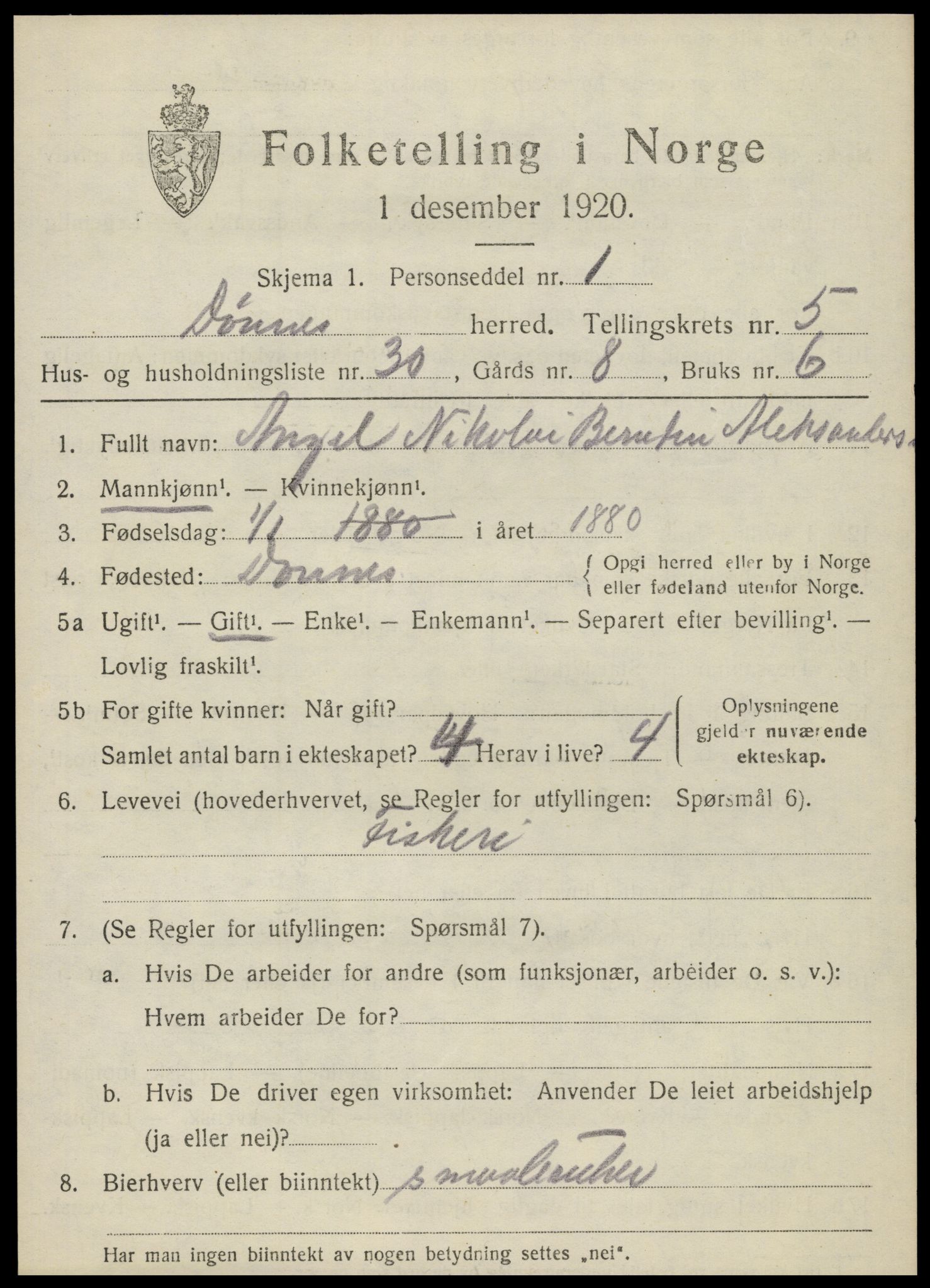 SAT, 1920 census for Dønnes, 1920, p. 3216