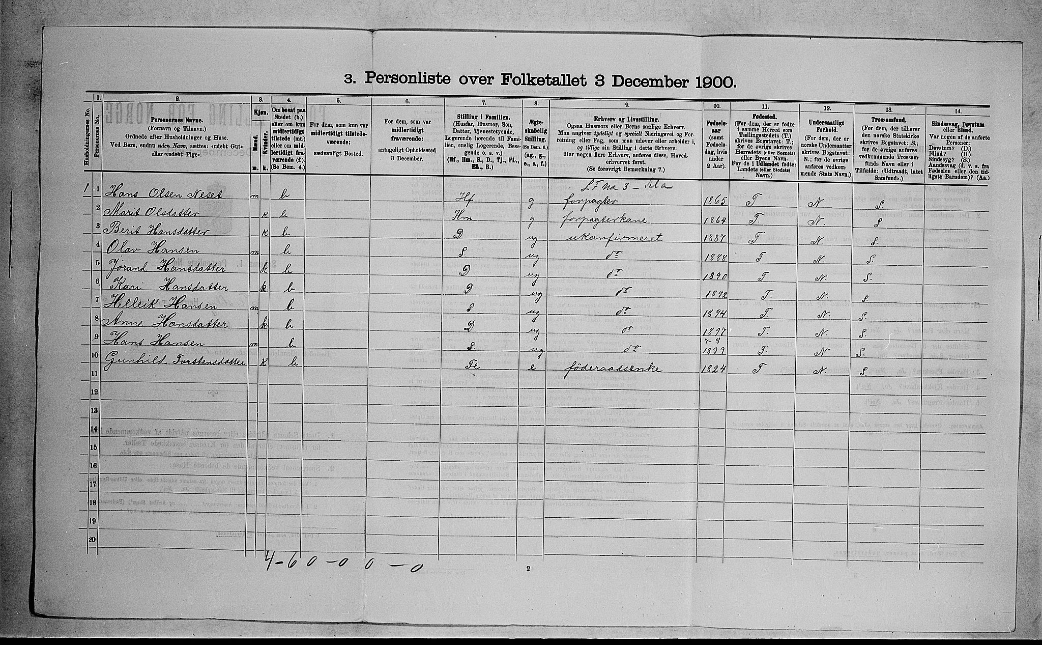 RA, 1900 census for Flesberg, 1900, p. 295
