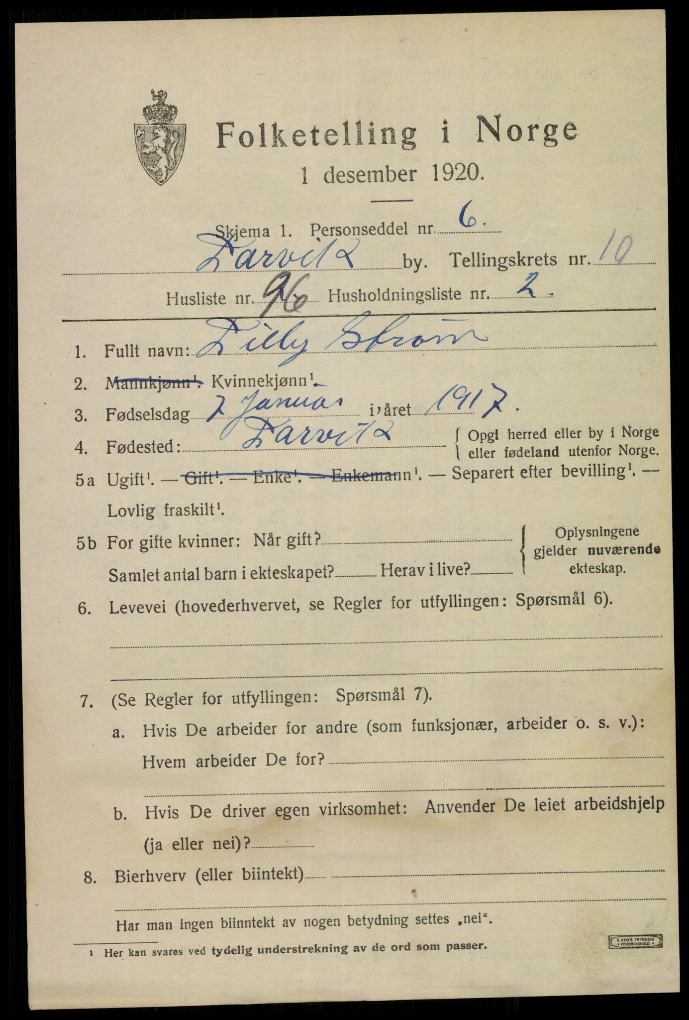 SAKO, 1920 census for Larvik, 1920, p. 28302