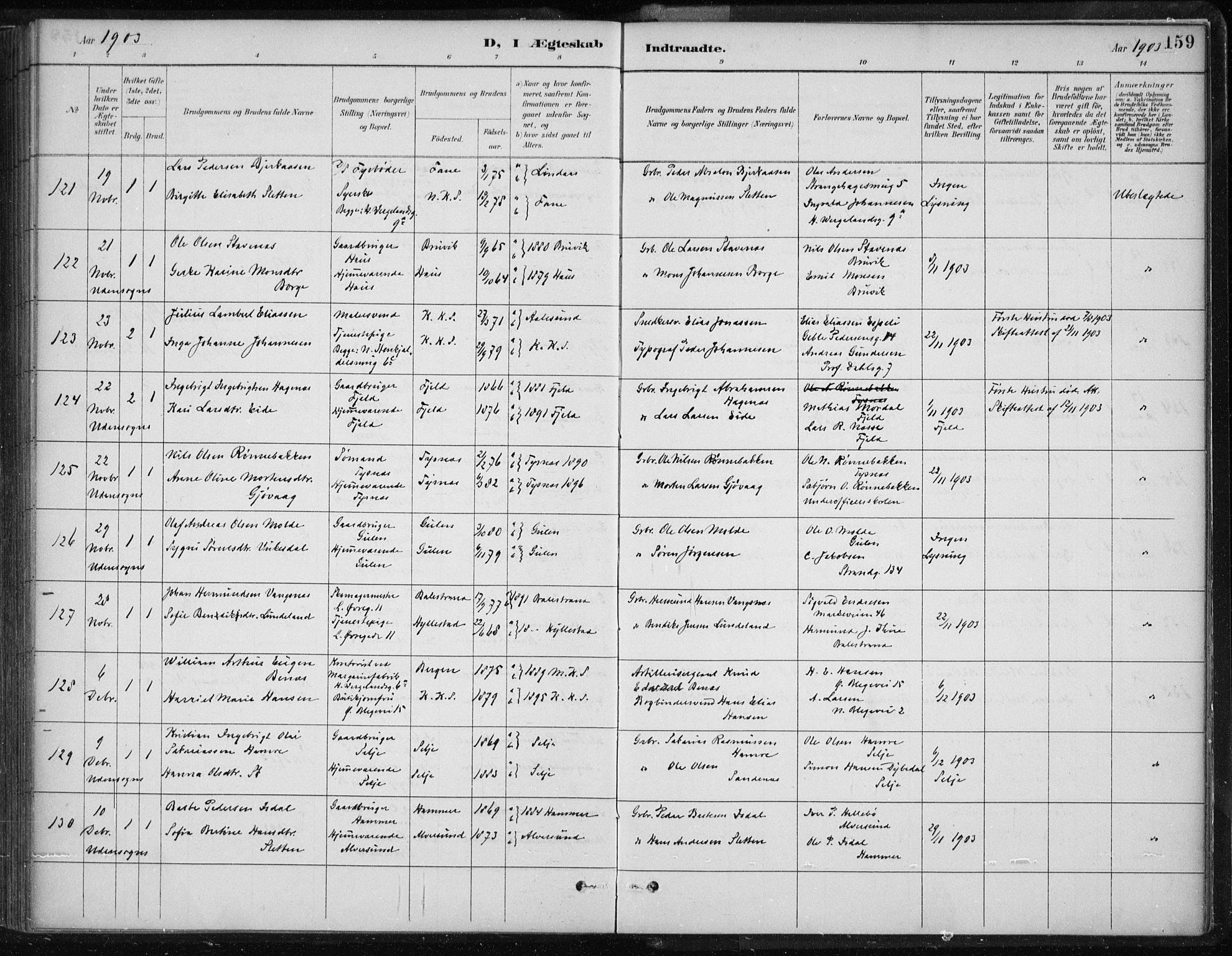 Korskirken sokneprestembete, AV/SAB-A-76101/H/Hab: Parish register (copy) no. D 3, 1887-1906, p. 159