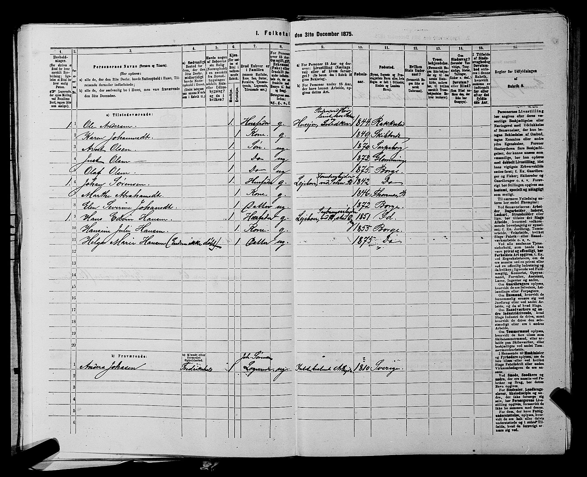 RA, 1875 census for 0113P Borge, 1875, p. 229
