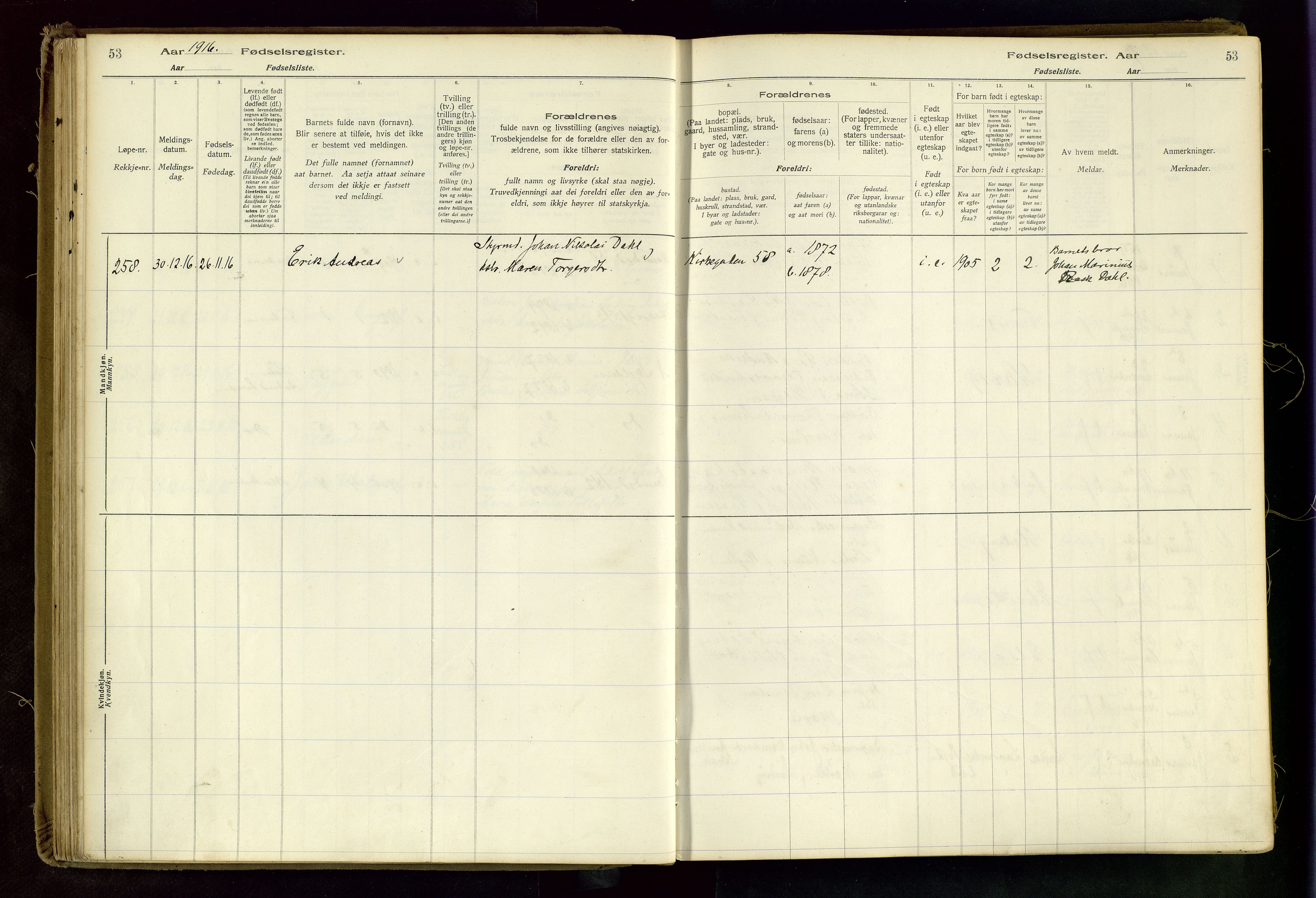 Haugesund sokneprestkontor, AV/SAST-A -101863/I/Id/L0003: Birth register no. 1, 1916-1919, p. 53