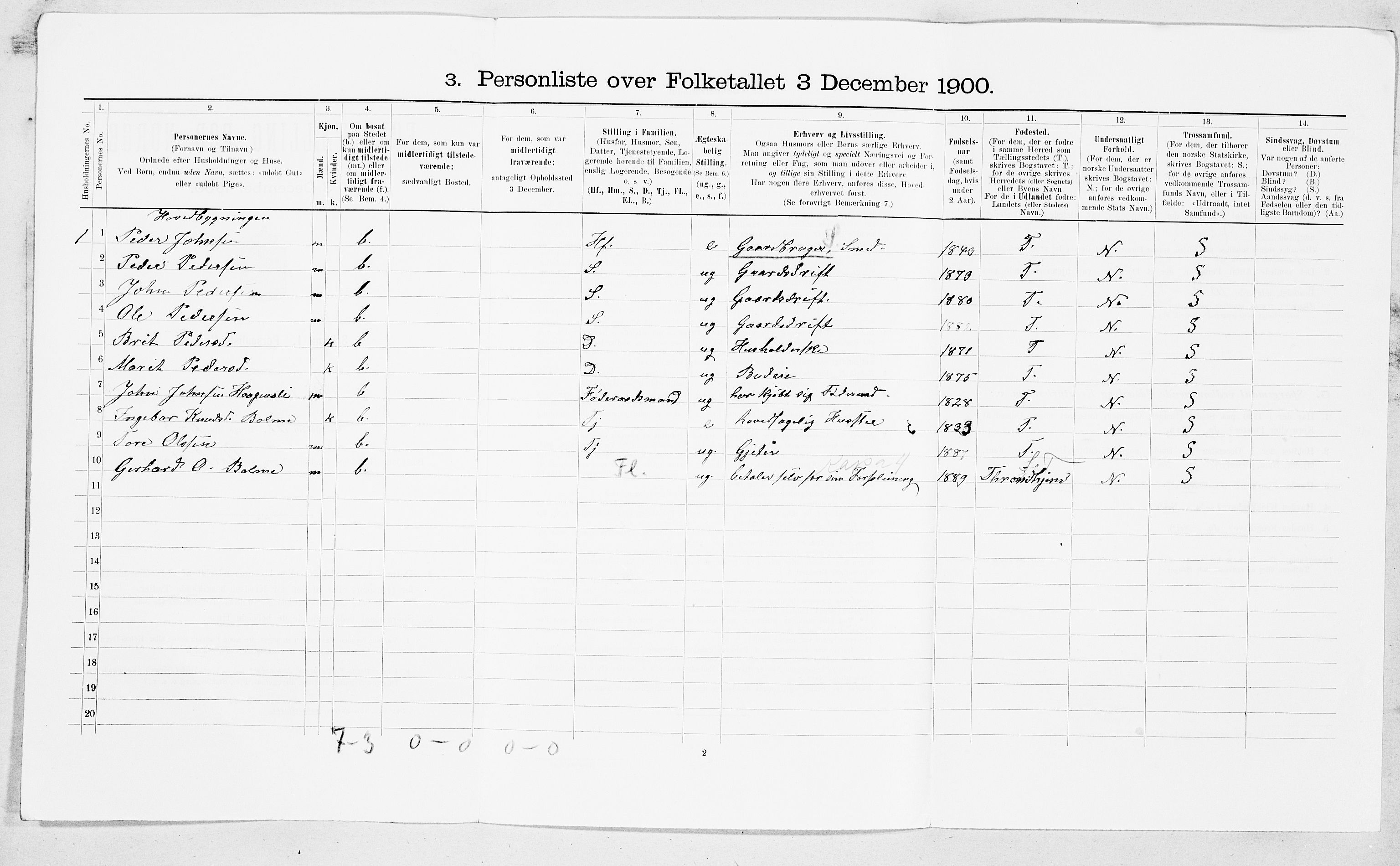 SAT, 1900 census for Rindal, 1900, p. 485
