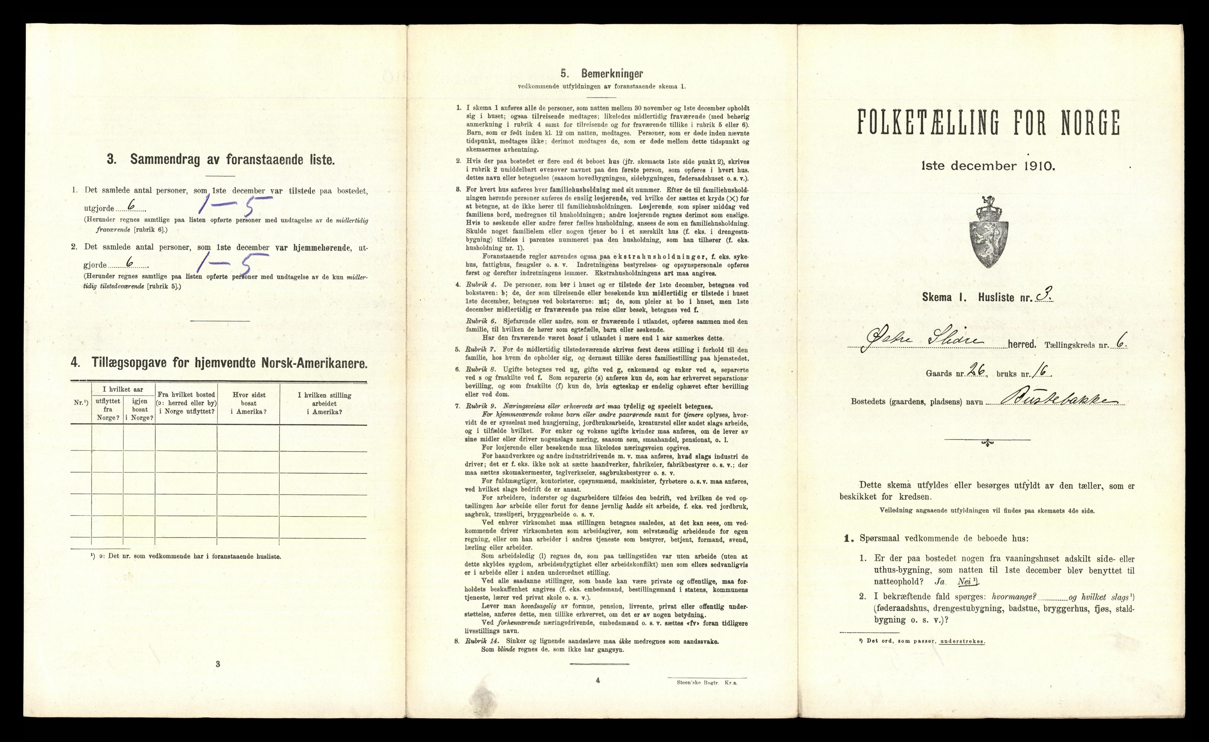 RA, 1910 census for Øystre Slidre, 1910, p. 524