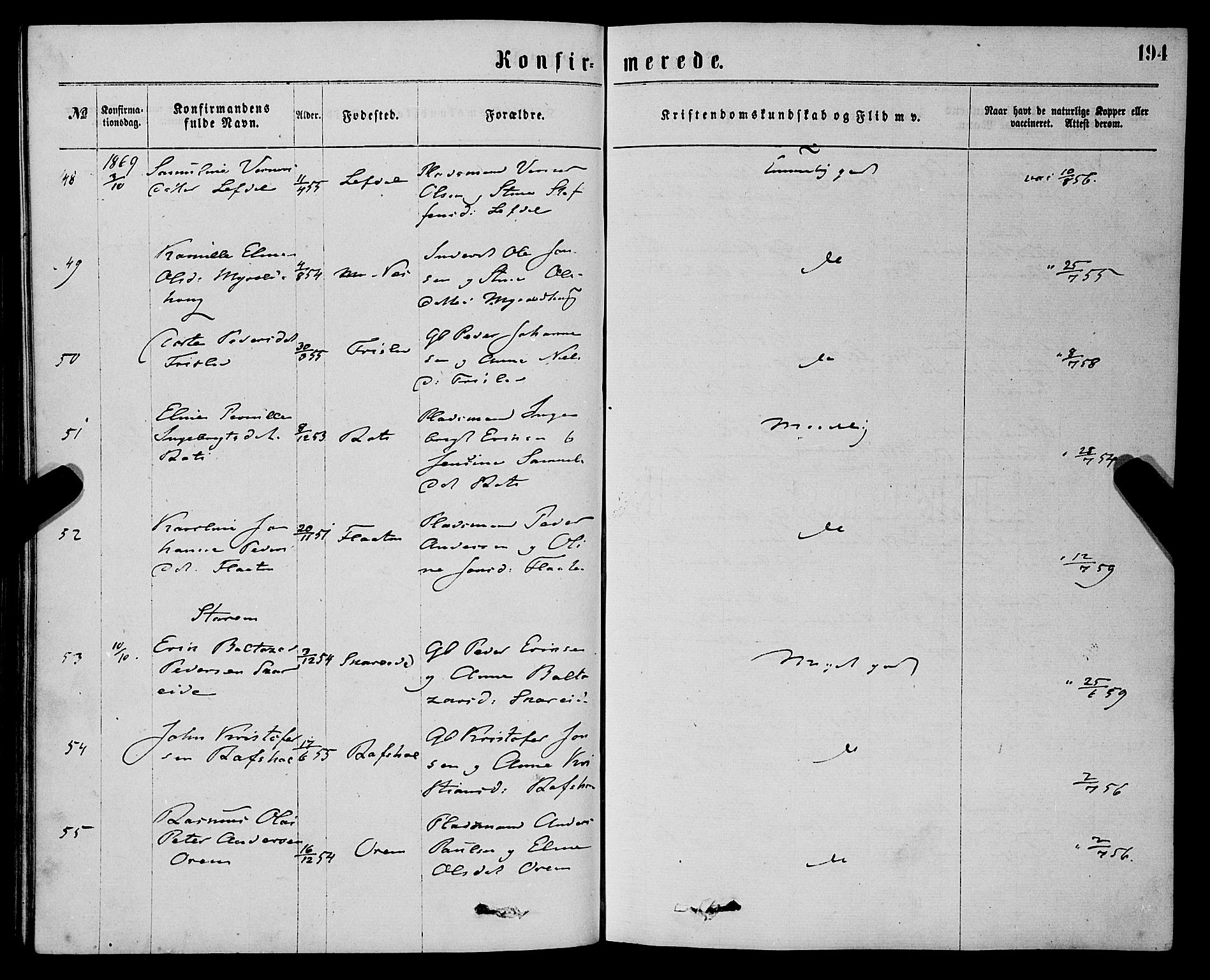 Eid sokneprestembete, AV/SAB-A-82301/H/Haa/Haaa/L0010: Parish register (official) no. A 10, 1867-1878, p. 194