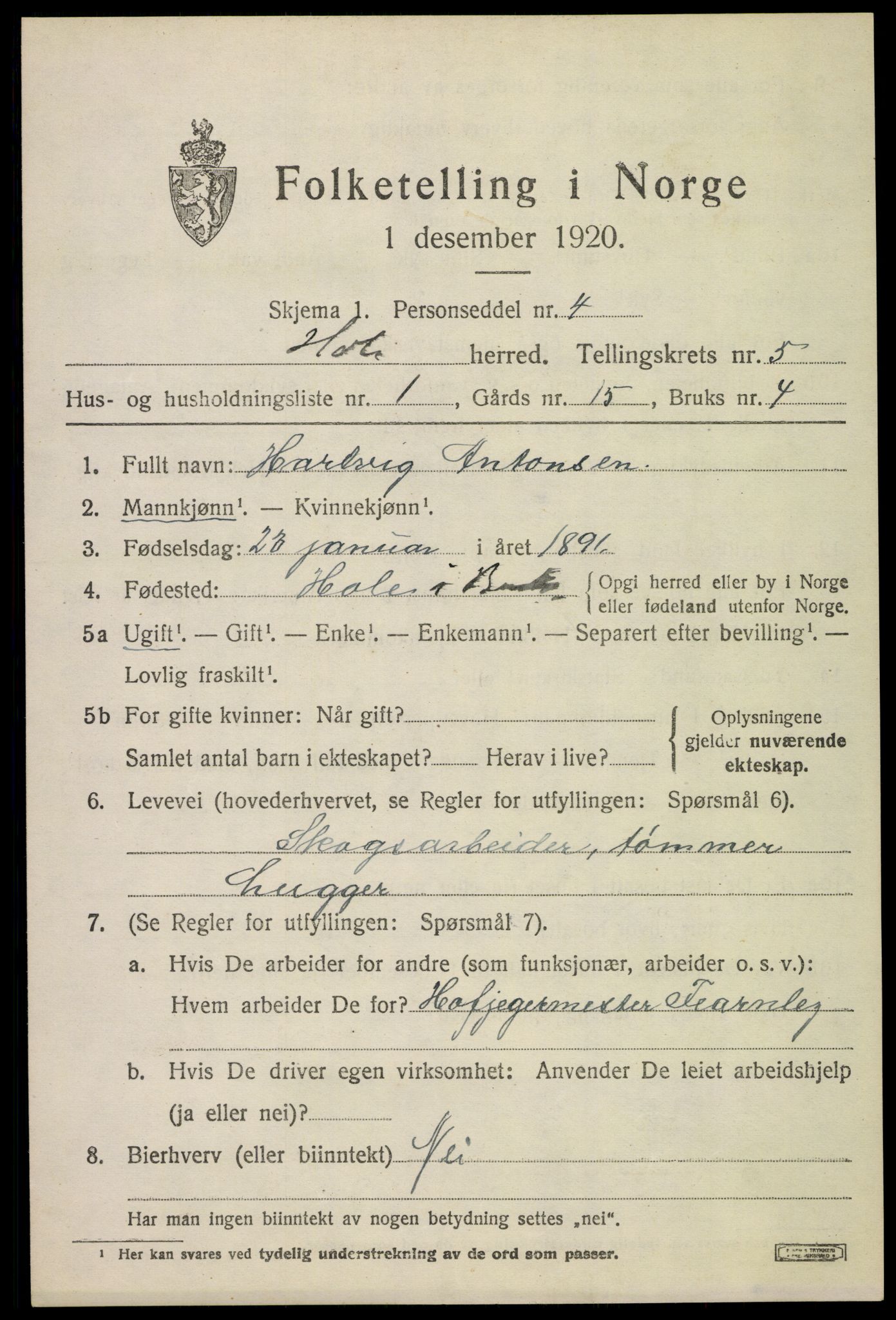 SAKO, 1920 census for Hole, 1920, p. 3373