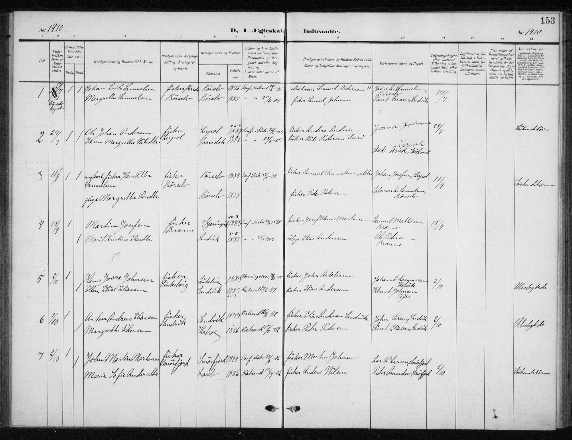 Kistrand/Porsanger sokneprestembete, SATØ/S-1351/H/Ha/L0014.kirke: Parish register (official) no. 14, 1908-1917, p. 153