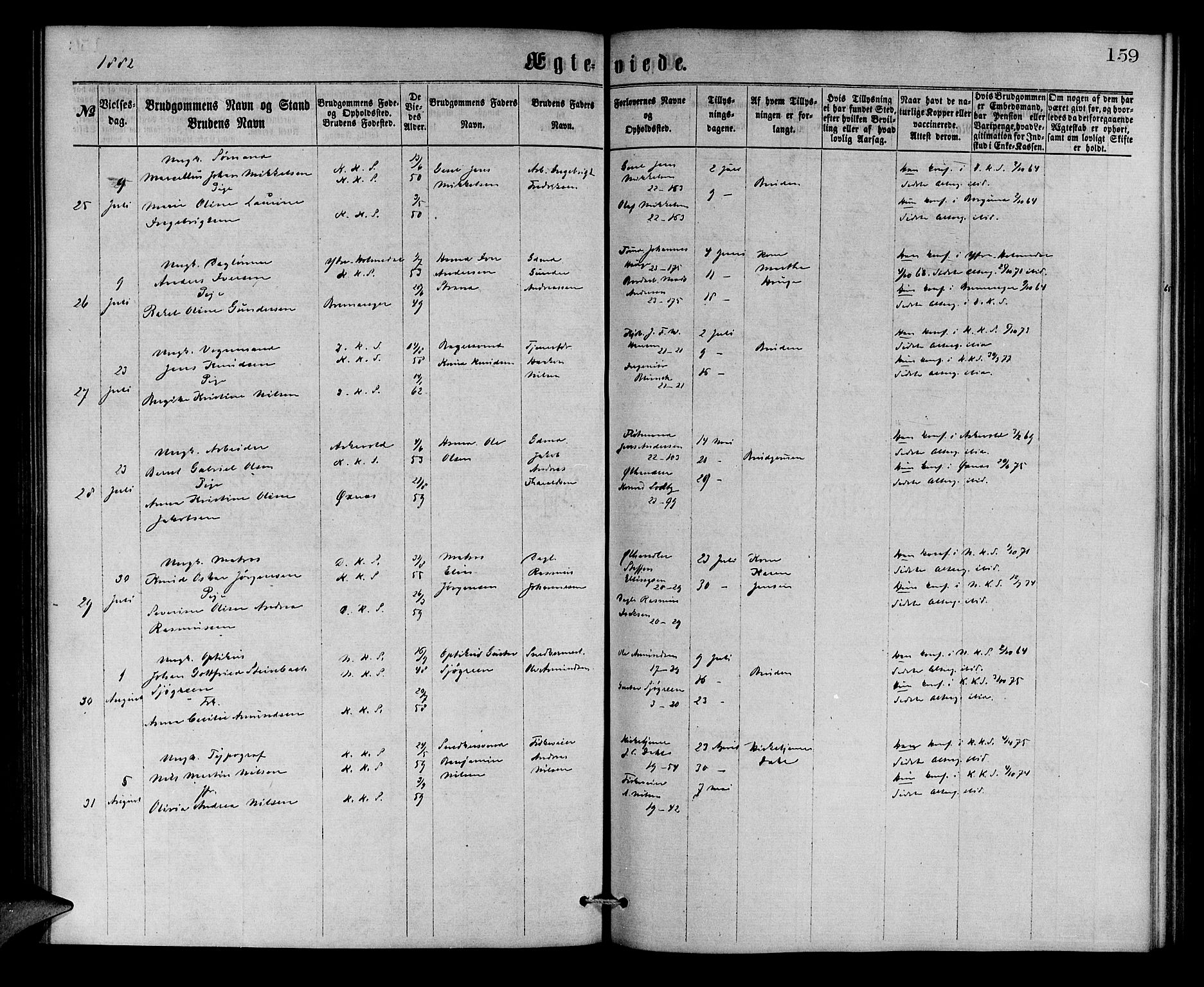 Korskirken sokneprestembete, AV/SAB-A-76101/H/Hab: Parish register (copy) no. D 2, 1867-1886, p. 159