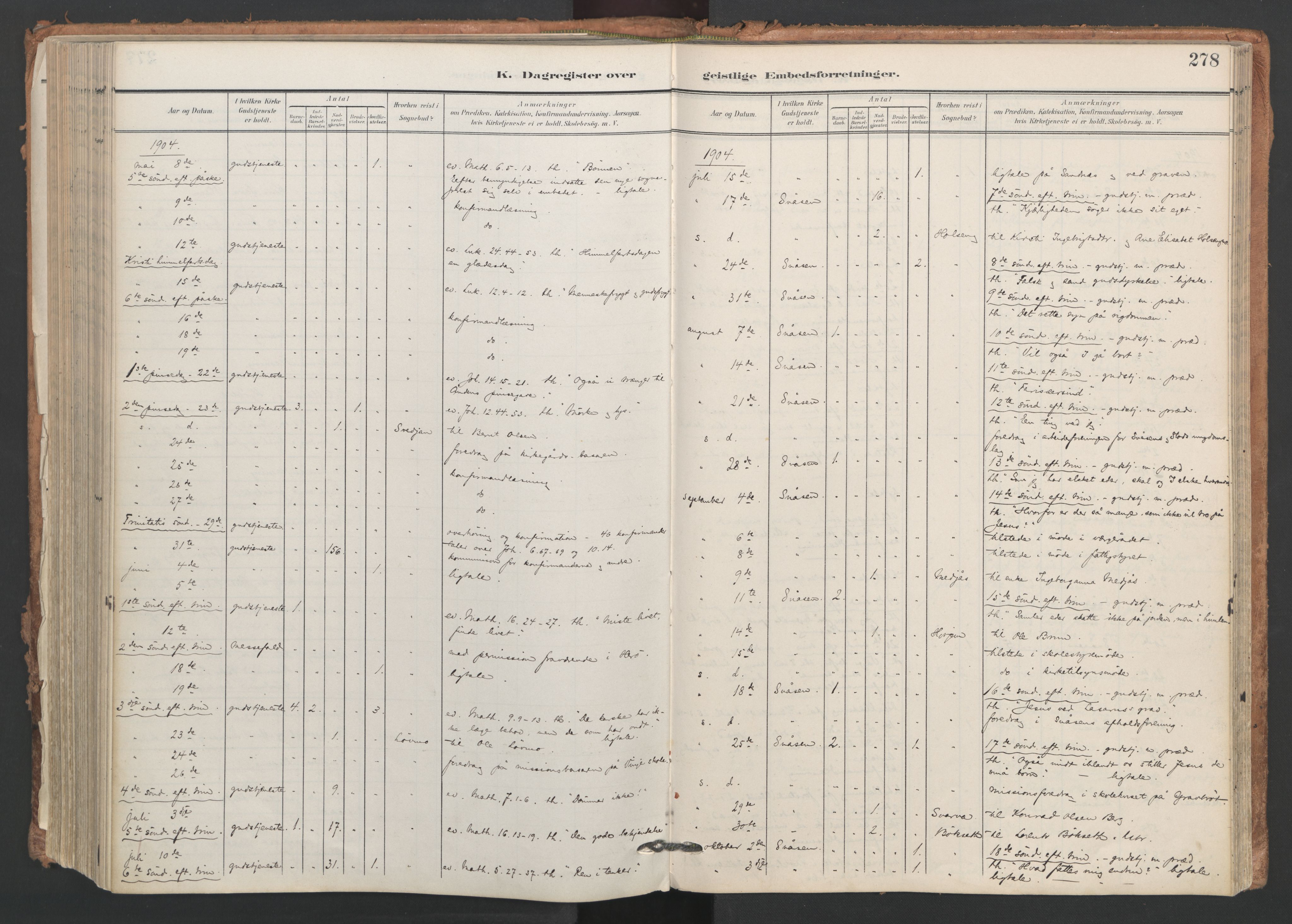 Ministerialprotokoller, klokkerbøker og fødselsregistre - Nord-Trøndelag, AV/SAT-A-1458/749/L0477: Parish register (official) no. 749A11, 1902-1927, p. 278