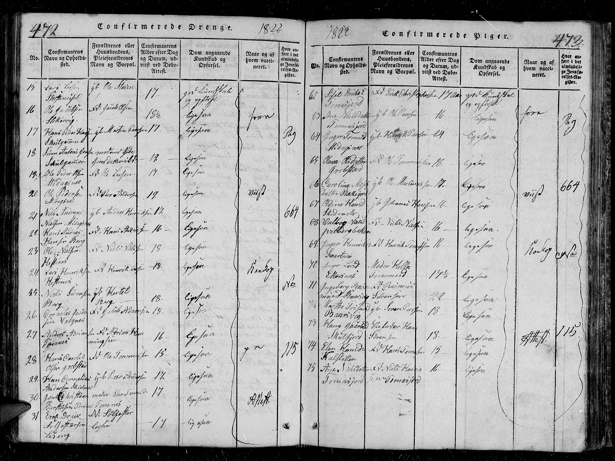 Tromsø sokneprestkontor/stiftsprosti/domprosti, AV/SATØ-S-1343/G/Gb/L0001klokker: Parish register (copy) no. 1, 1821-1833, p. 472-473