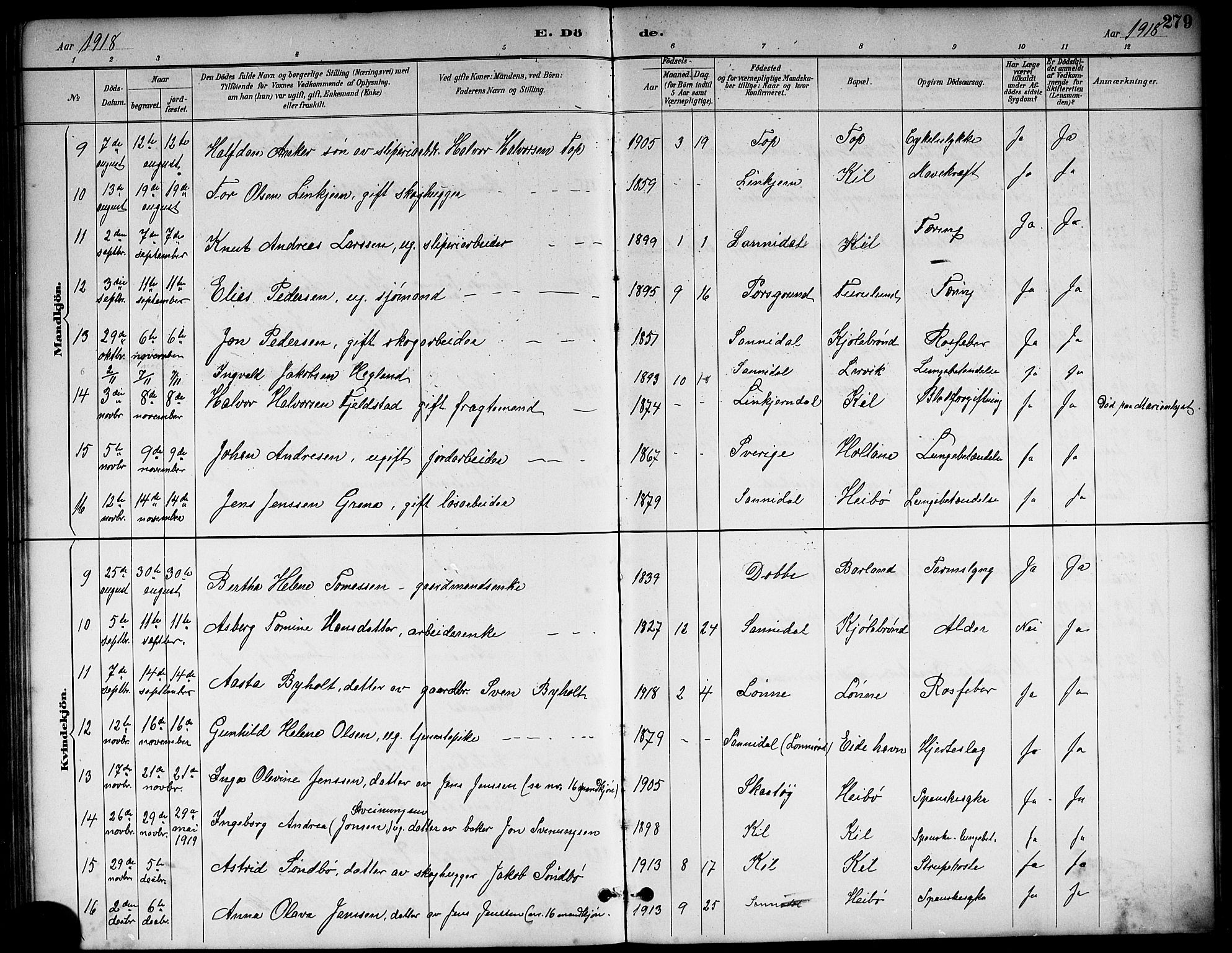 Sannidal kirkebøker, AV/SAKO-A-296/G/Ga/L0003: Parish register (copy) no. 3, 1887-1922, p. 279