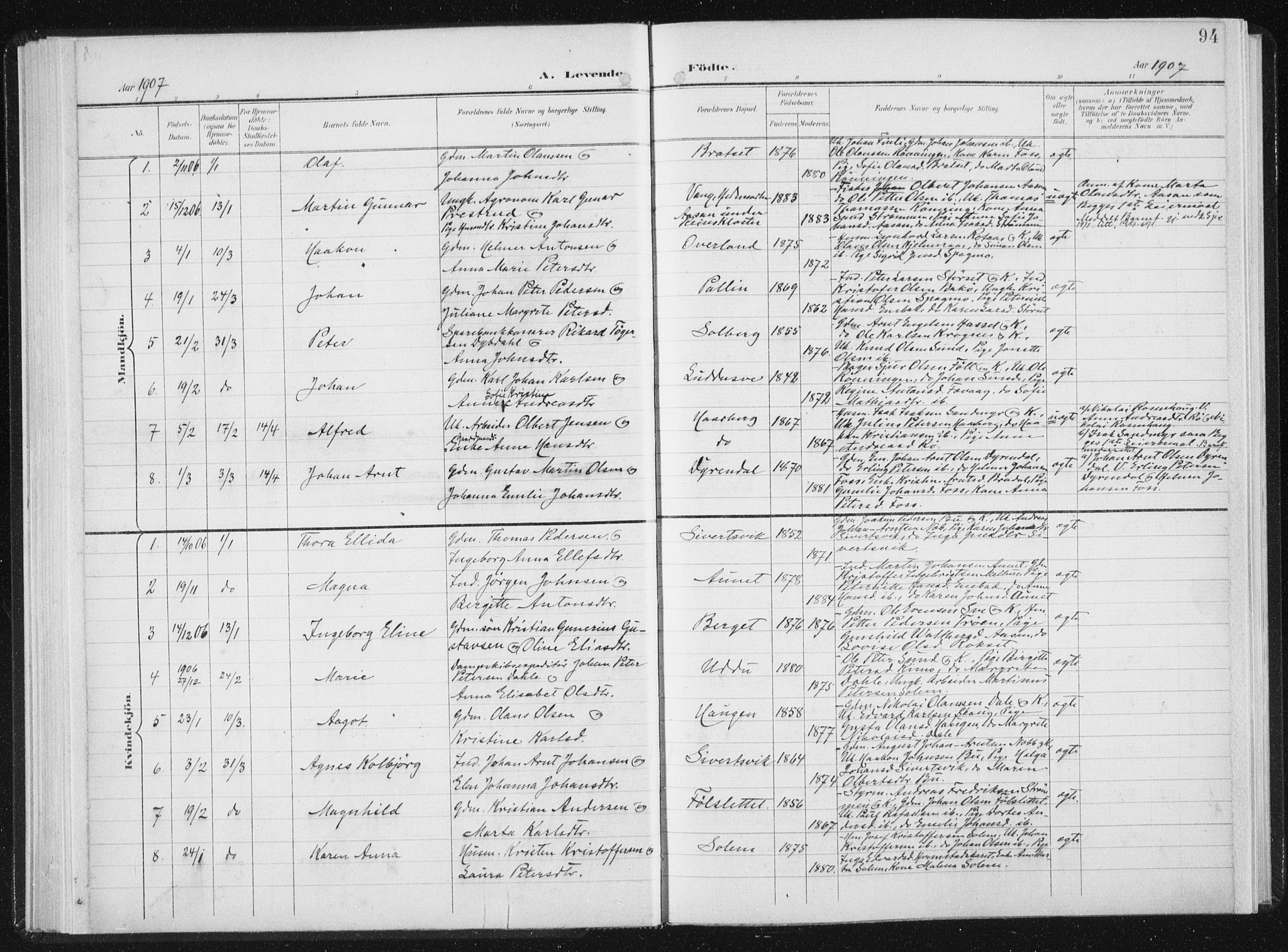 Ministerialprotokoller, klokkerbøker og fødselsregistre - Sør-Trøndelag, SAT/A-1456/647/L0635: Parish register (official) no. 647A02, 1896-1911, p. 94