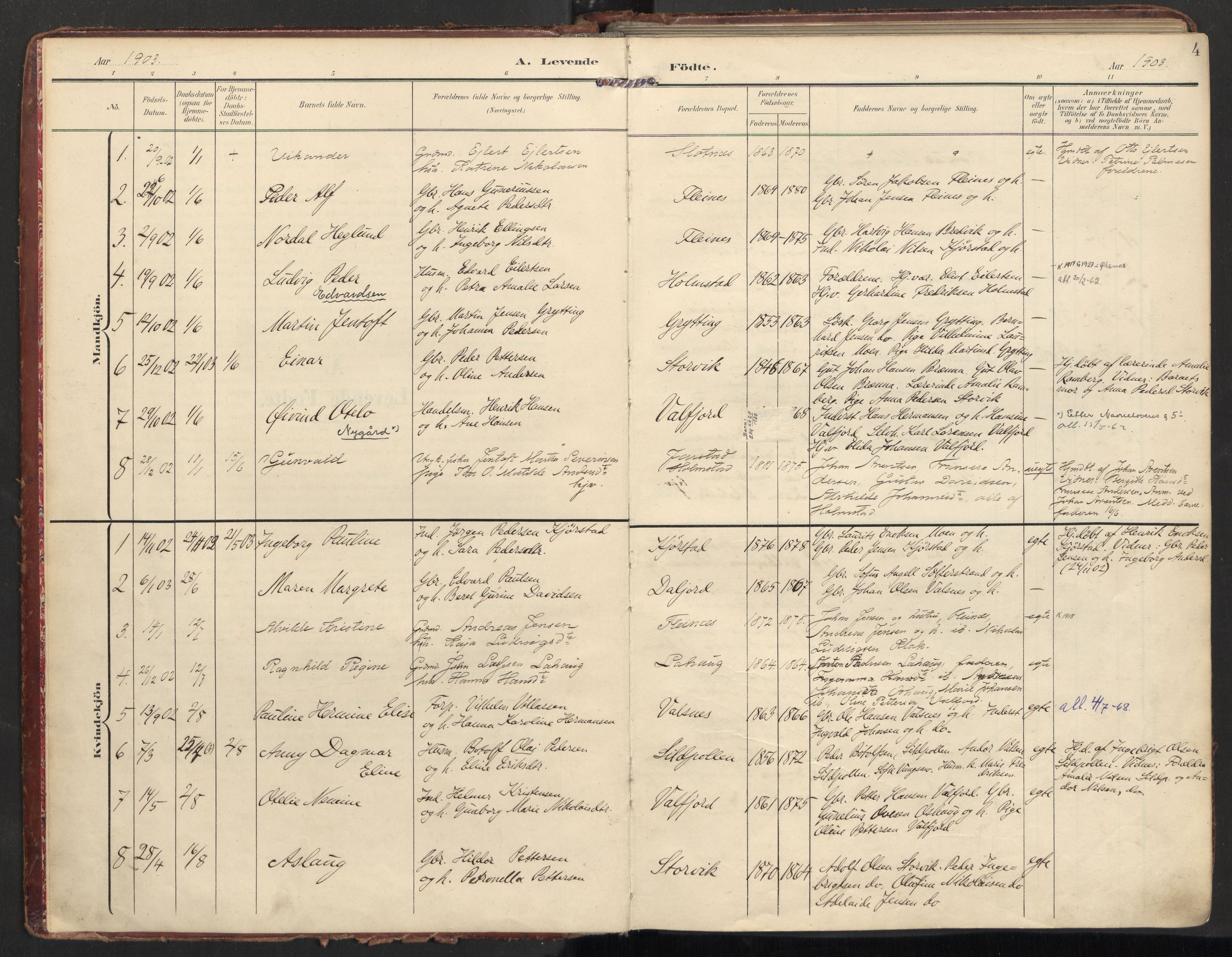 Ministerialprotokoller, klokkerbøker og fødselsregistre - Nordland, SAT/A-1459/890/L1287: Parish register (official) no. 890A02, 1903-1915, p. 4