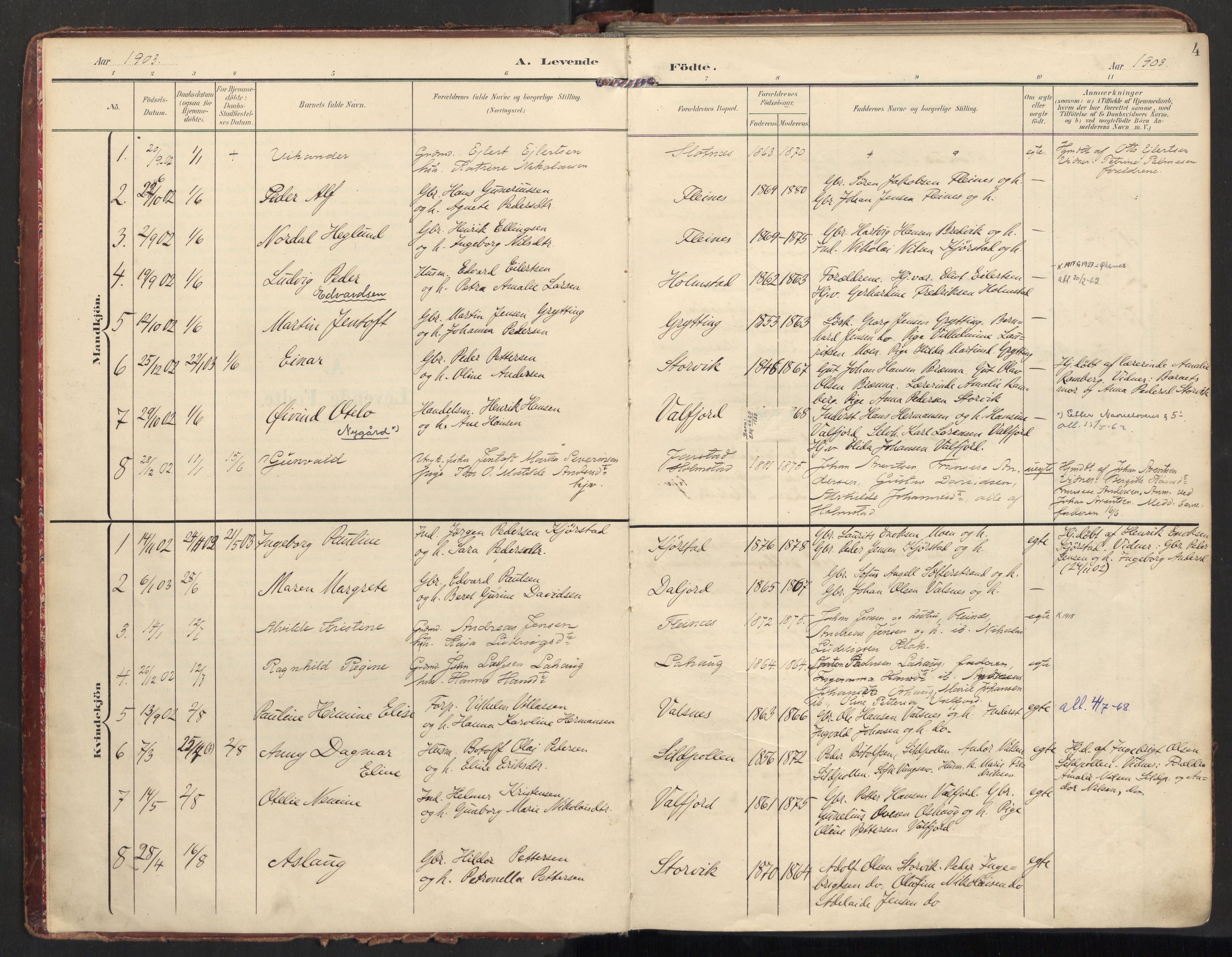 Ministerialprotokoller, klokkerbøker og fødselsregistre - Nordland, AV/SAT-A-1459/890/L1287: Parish register (official) no. 890A02, 1903-1915, p. 4