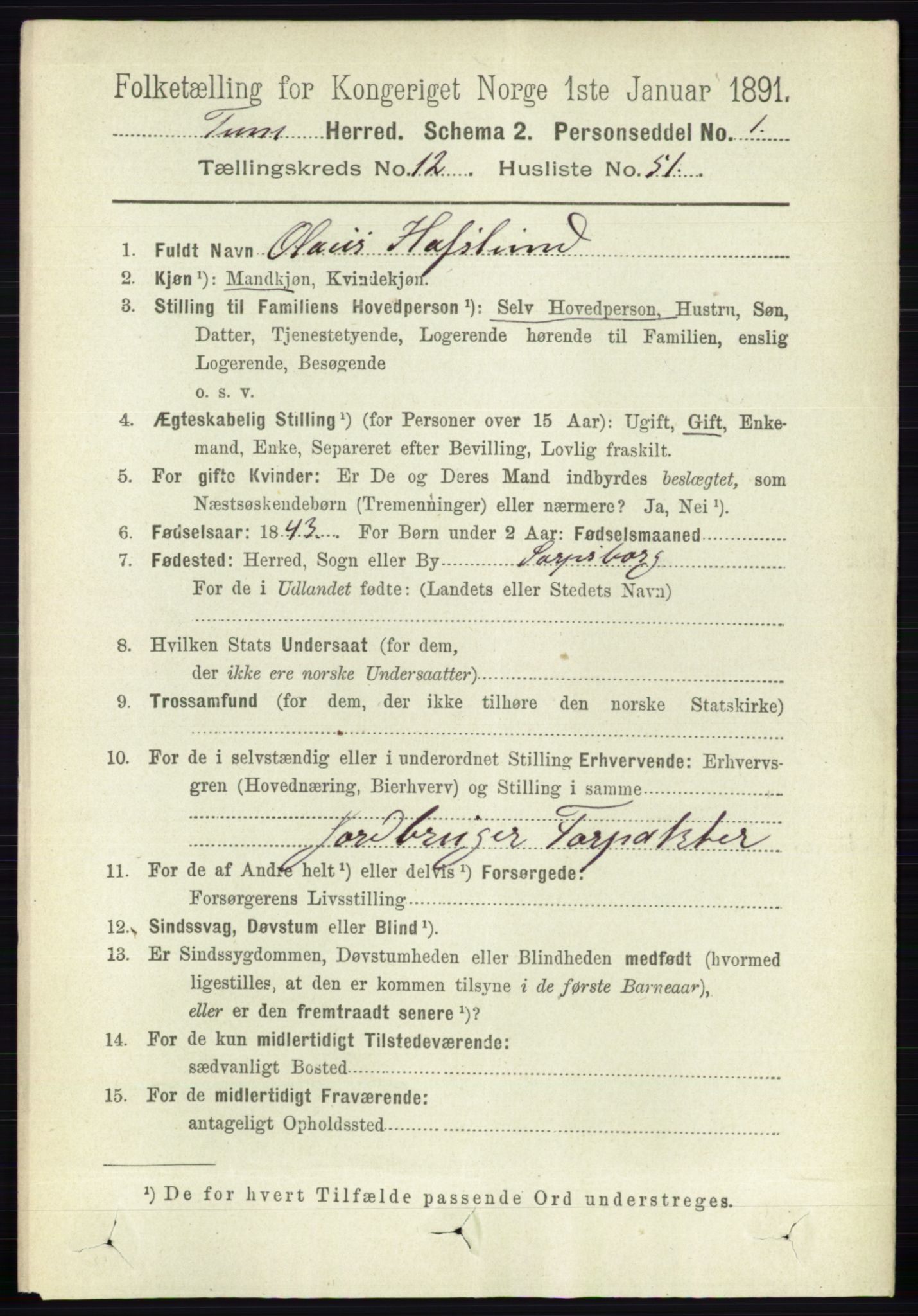 RA, 1891 census for 0130 Tune, 1891, p. 7529