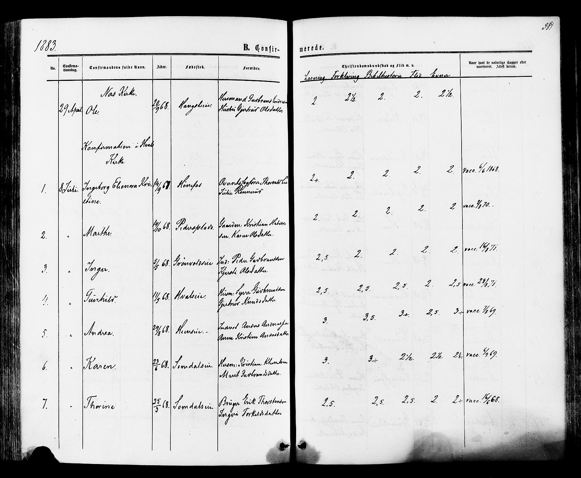Ådal kirkebøker, SAKO/A-248/F/Fa/L0001: Parish register (official) no. I 1, 1857-1883, p. 381
