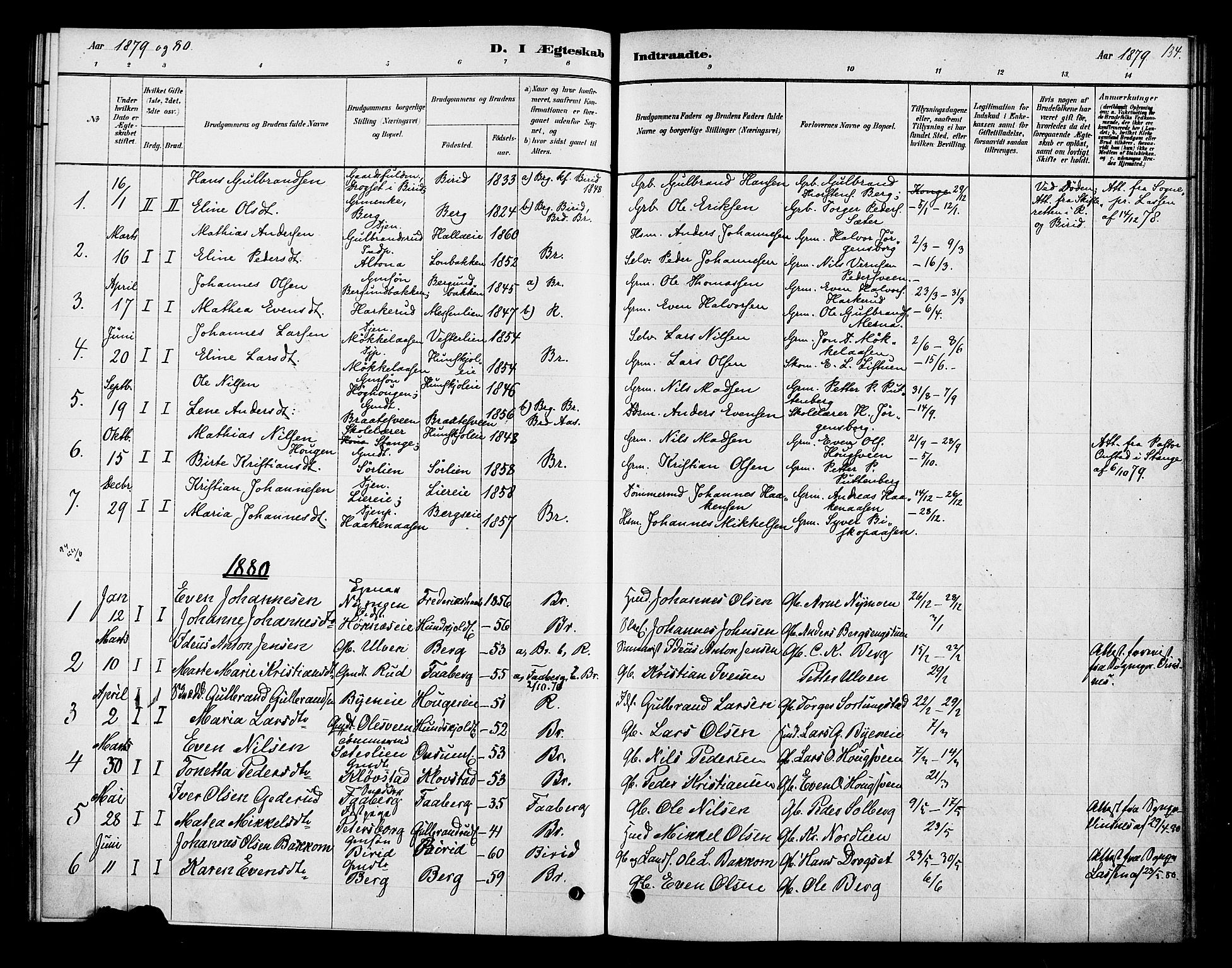 Ringsaker prestekontor, SAH/PREST-014/K/Ka/L0013: Parish register (official) no. 13, 1879-1890, p. 134