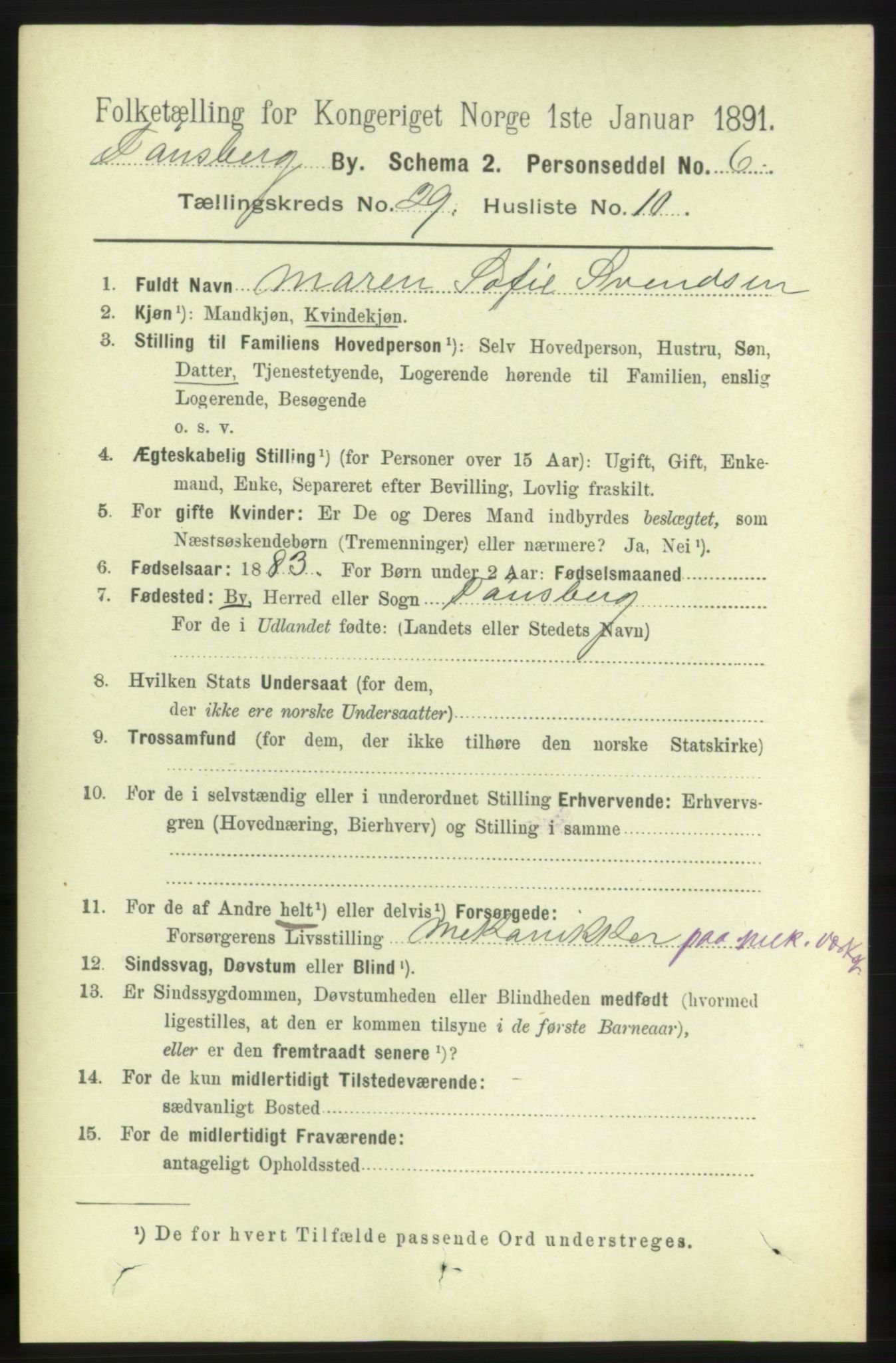 RA, 1891 census for 0705 Tønsberg, 1891, p. 7202