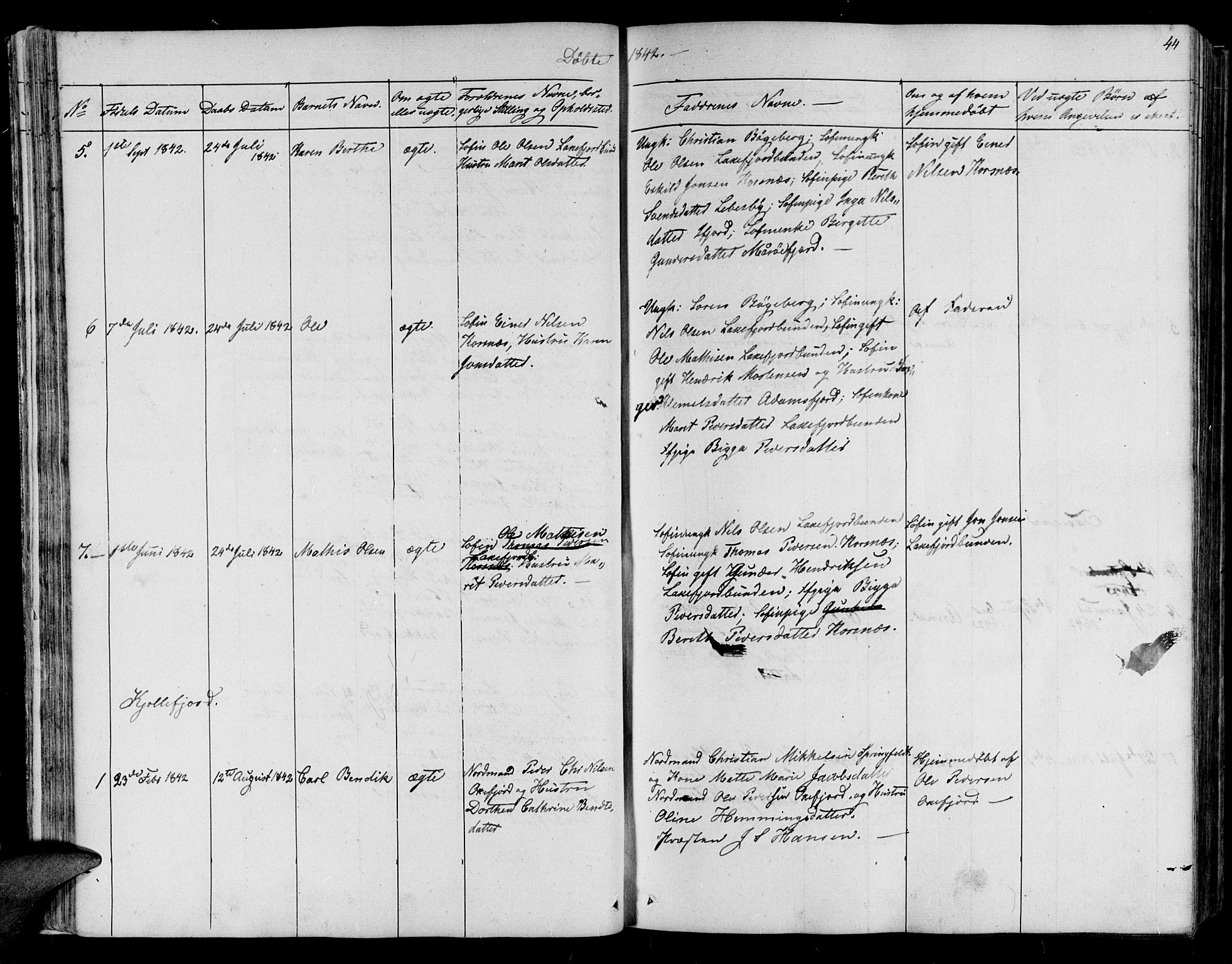 Lebesby sokneprestkontor, AV/SATØ-S-1353/H/Ha/L0003kirke: Parish register (official) no. 3, 1833-1852, p. 44