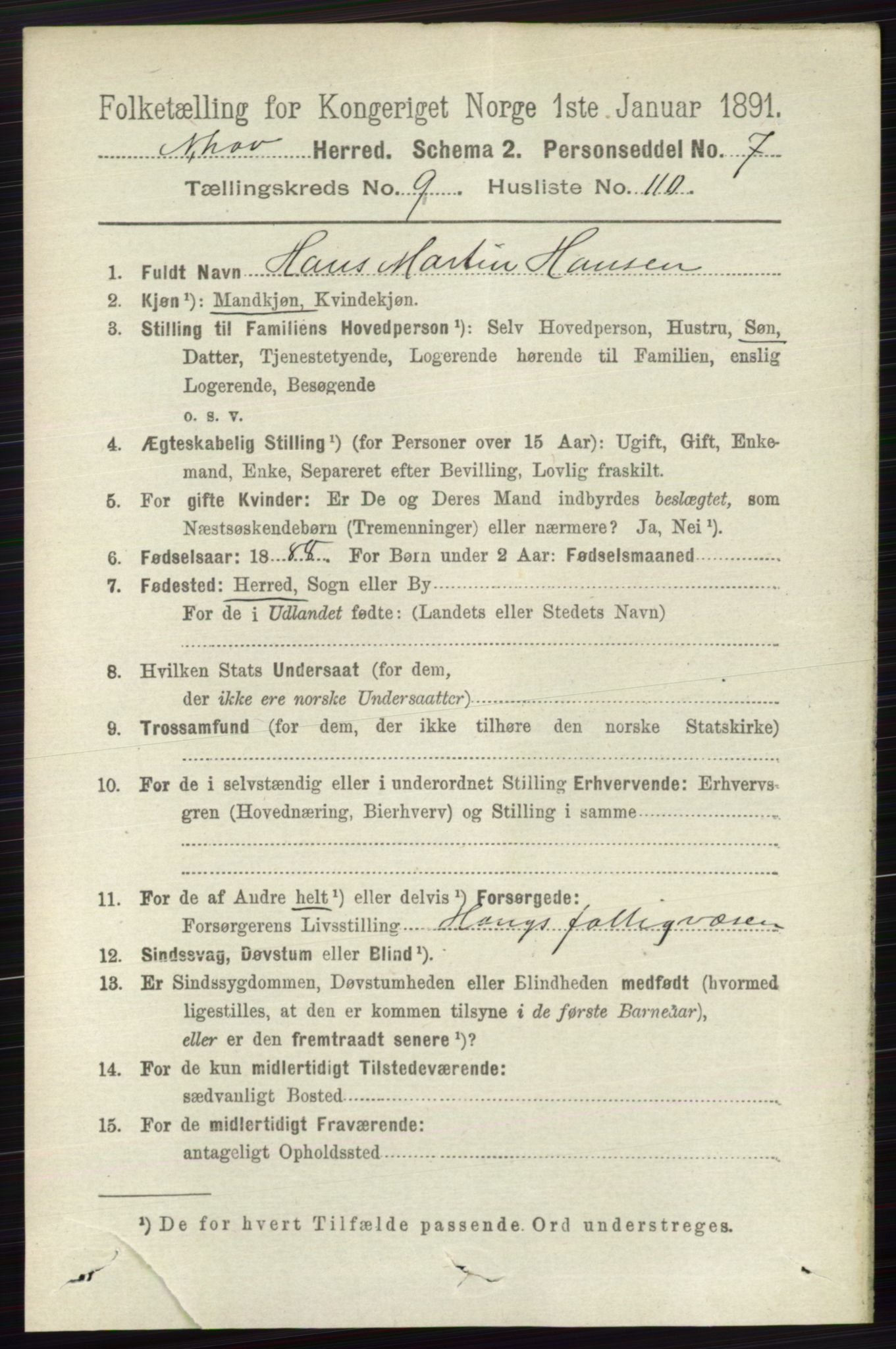 RA, 1891 census for 0613 Norderhov, 1891, p. 7419