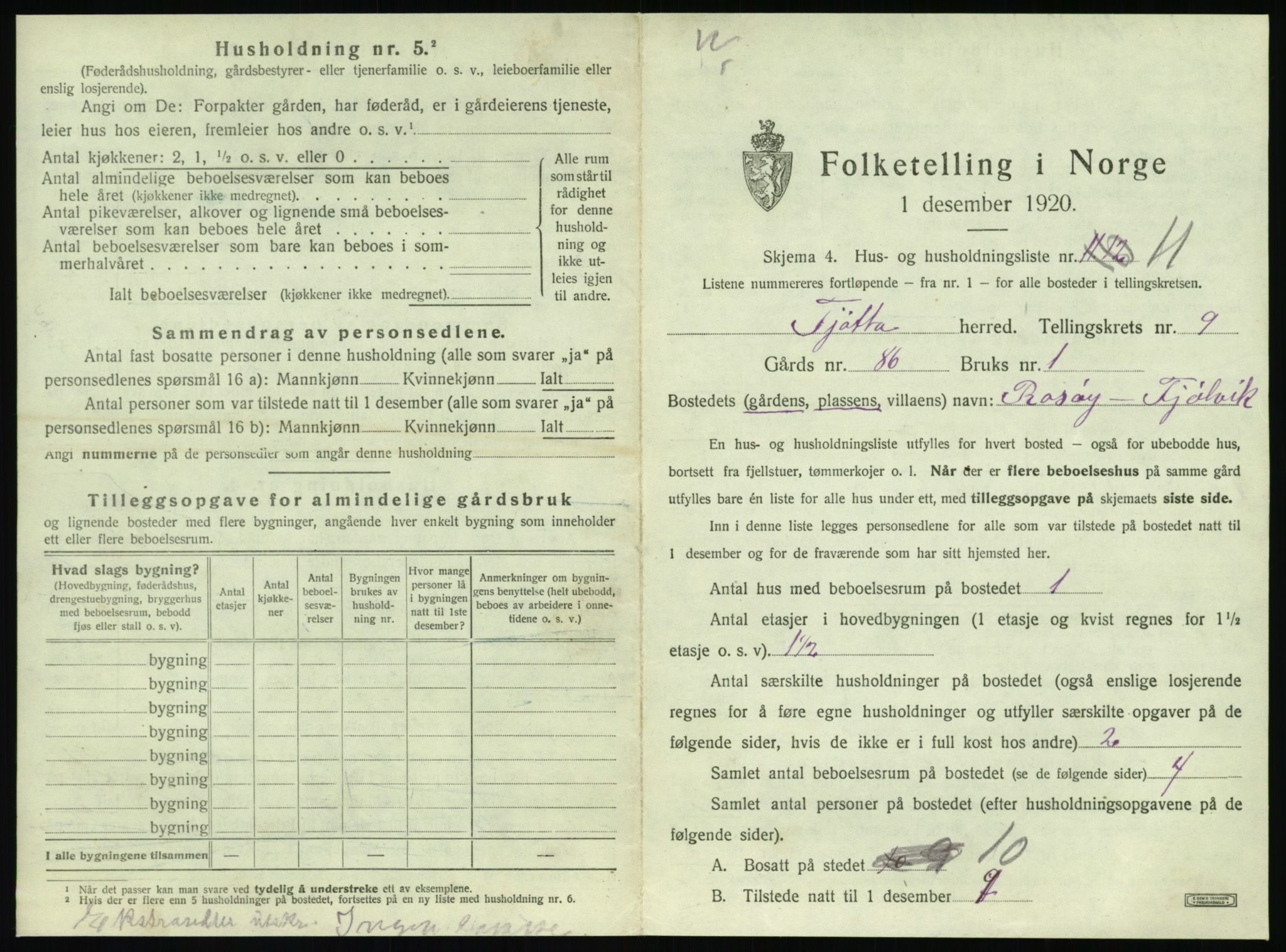 SAT, 1920 census for Tjøtta, 1920, p. 555