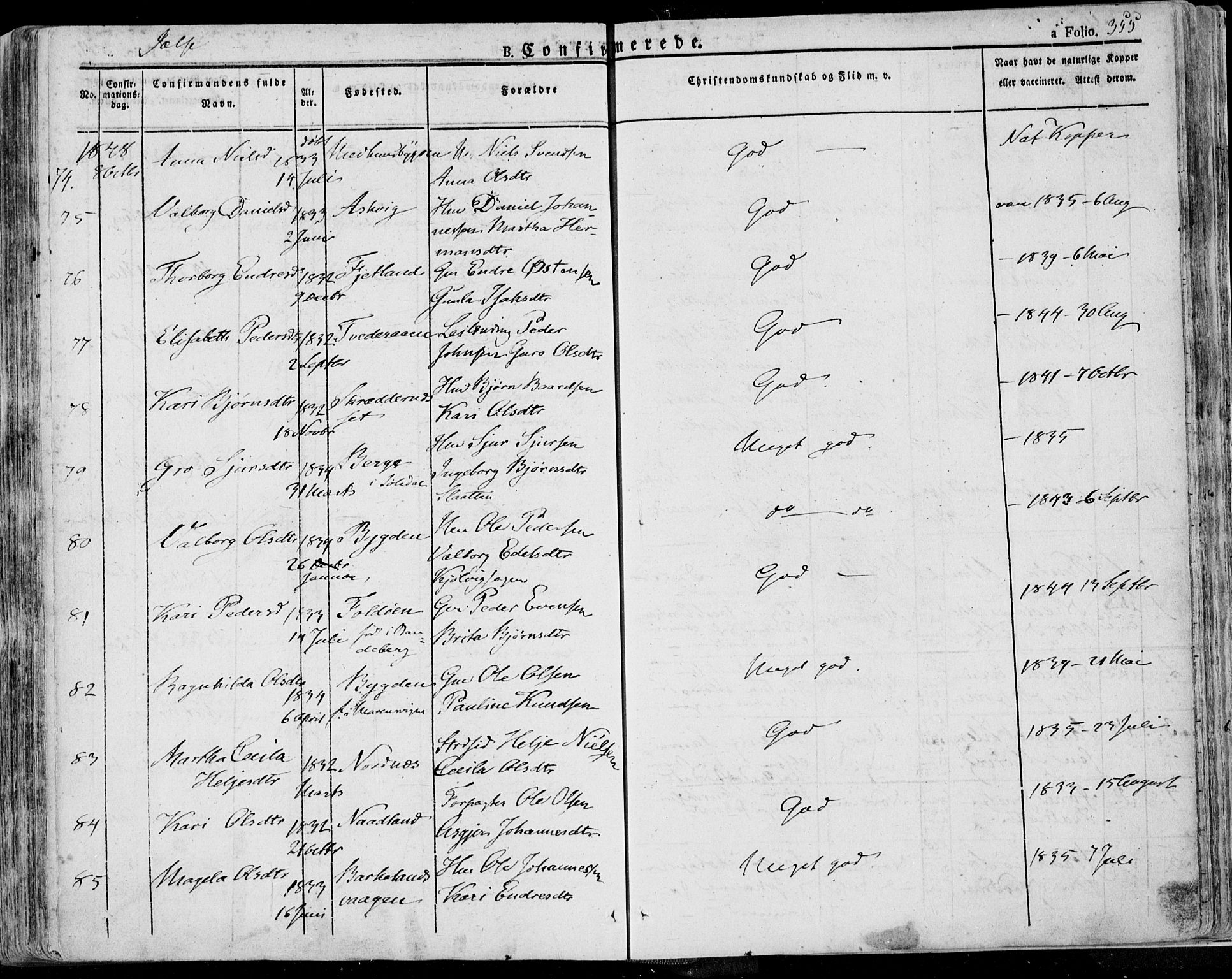 Jelsa sokneprestkontor, AV/SAST-A-101842/01/IV: Parish register (official) no. A 6.1, 1828-1853, p. 355