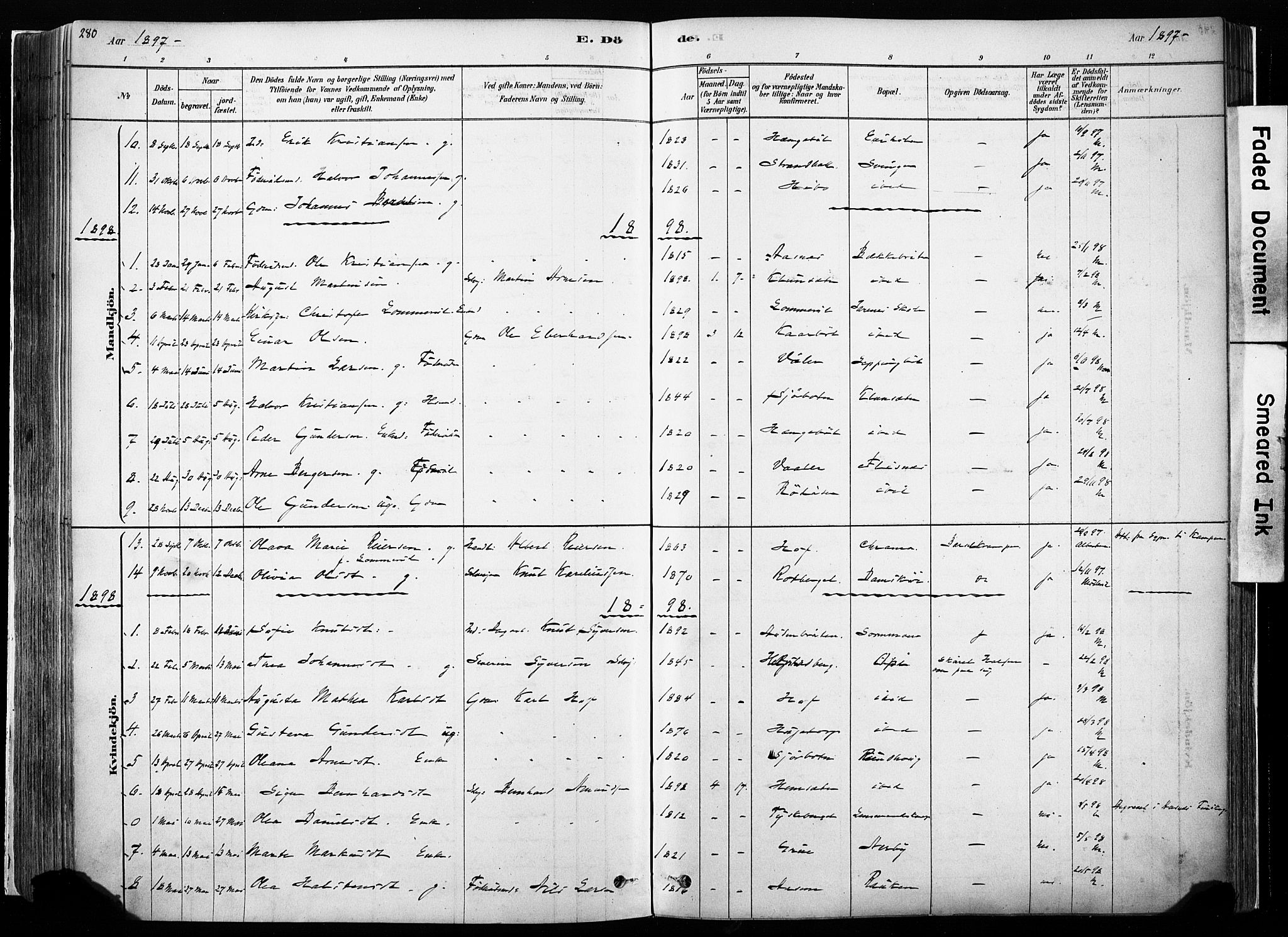 Hof prestekontor, SAH/PREST-038/H/Ha/Haa/L0010: Parish register (official) no. 10, 1878-1909, p. 280