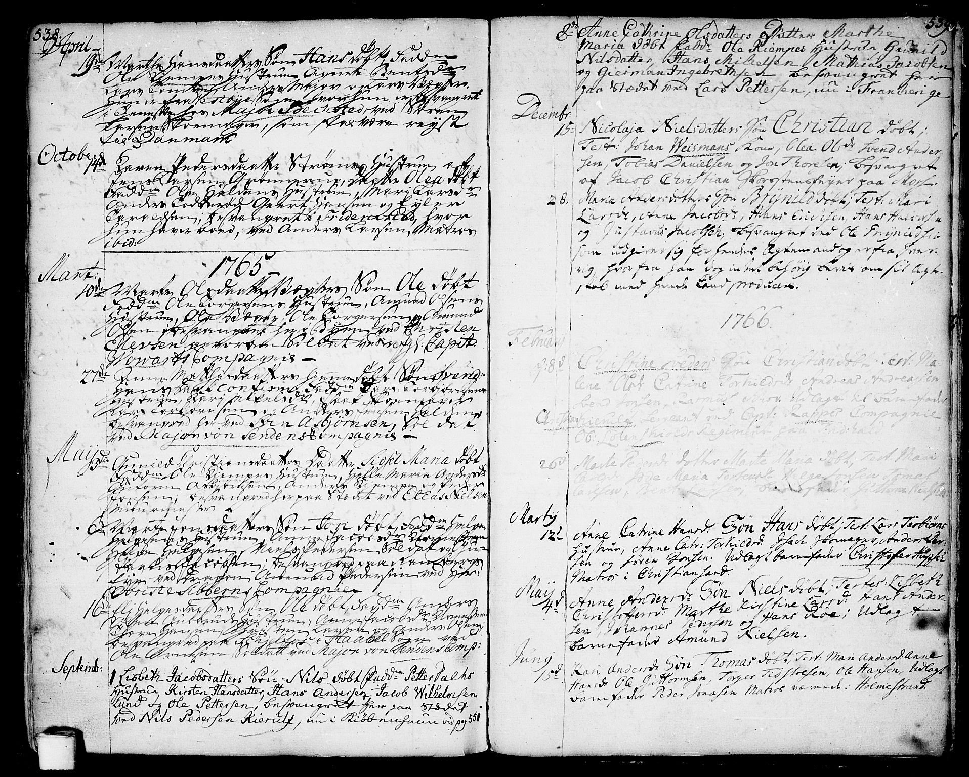 Moss prestekontor Kirkebøker, SAO/A-2003/F/Fa/L0002: Parish register (official) no. I 2, 1753-1779, p. 538-539