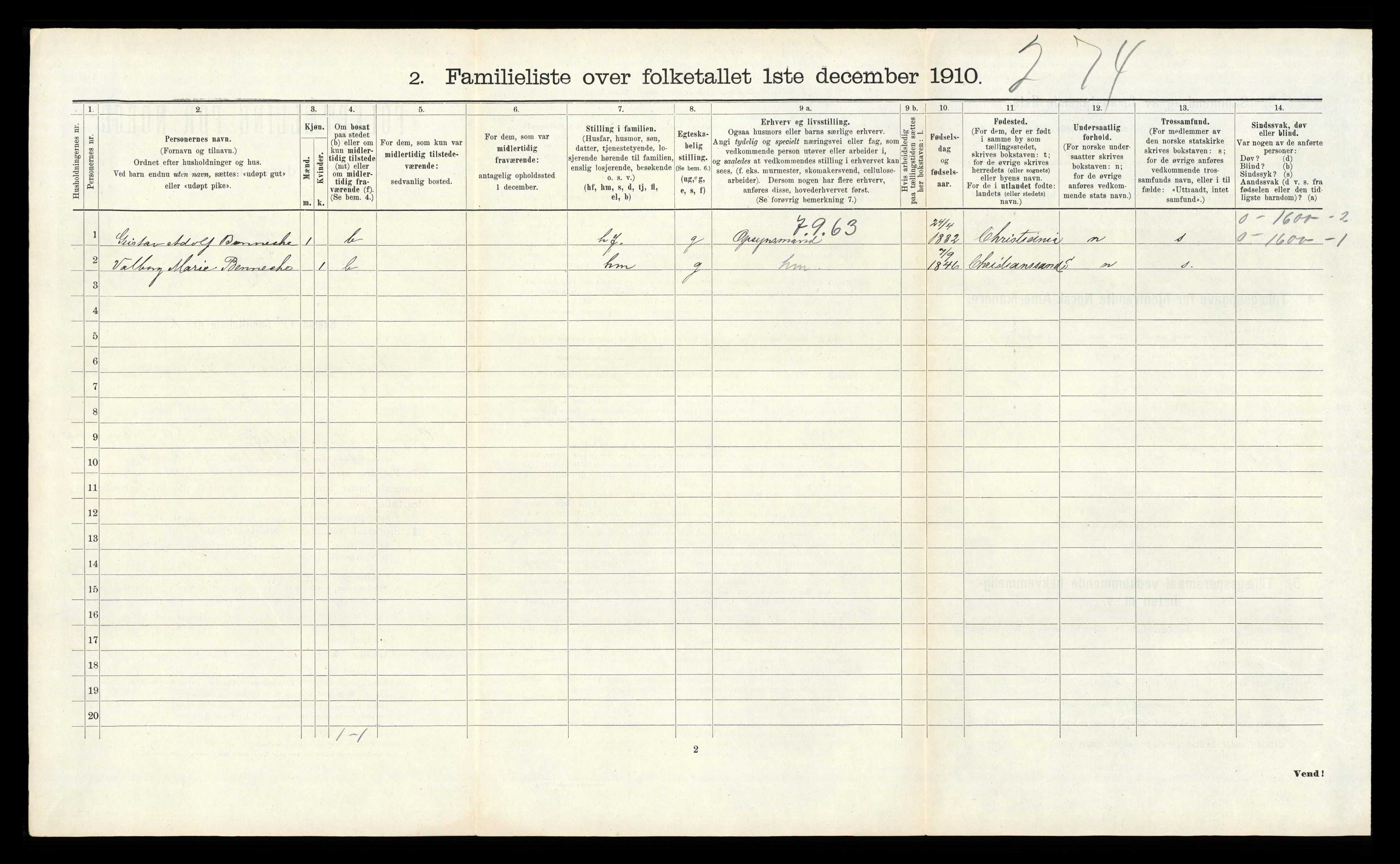 RA, 1910 census for Kristiansand, 1910, p. 351