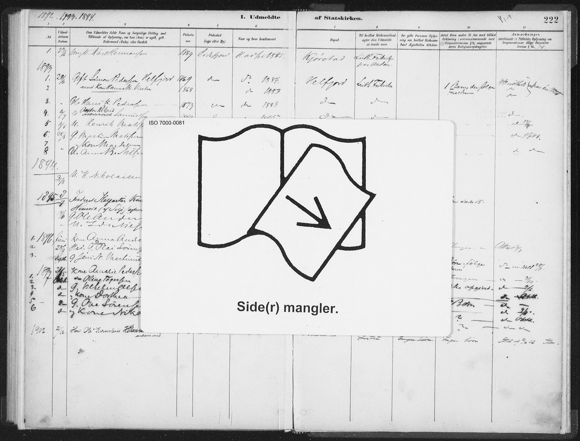 Ministerialprotokoller, klokkerbøker og fødselsregistre - Nordland, SAT/A-1459/890/L1286: Parish register (official) no. 890A01, 1882-1902, p. 222
