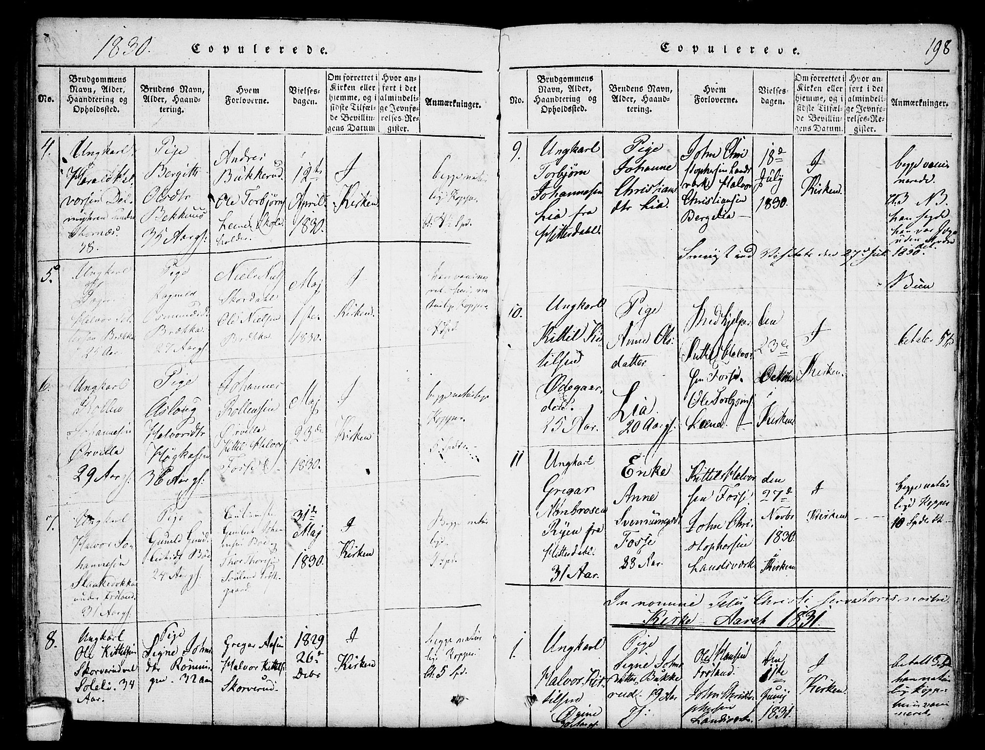 Hjartdal kirkebøker, SAKO/A-270/F/Fb/L0001: Parish register (official) no. II 1, 1815-1843, p. 198