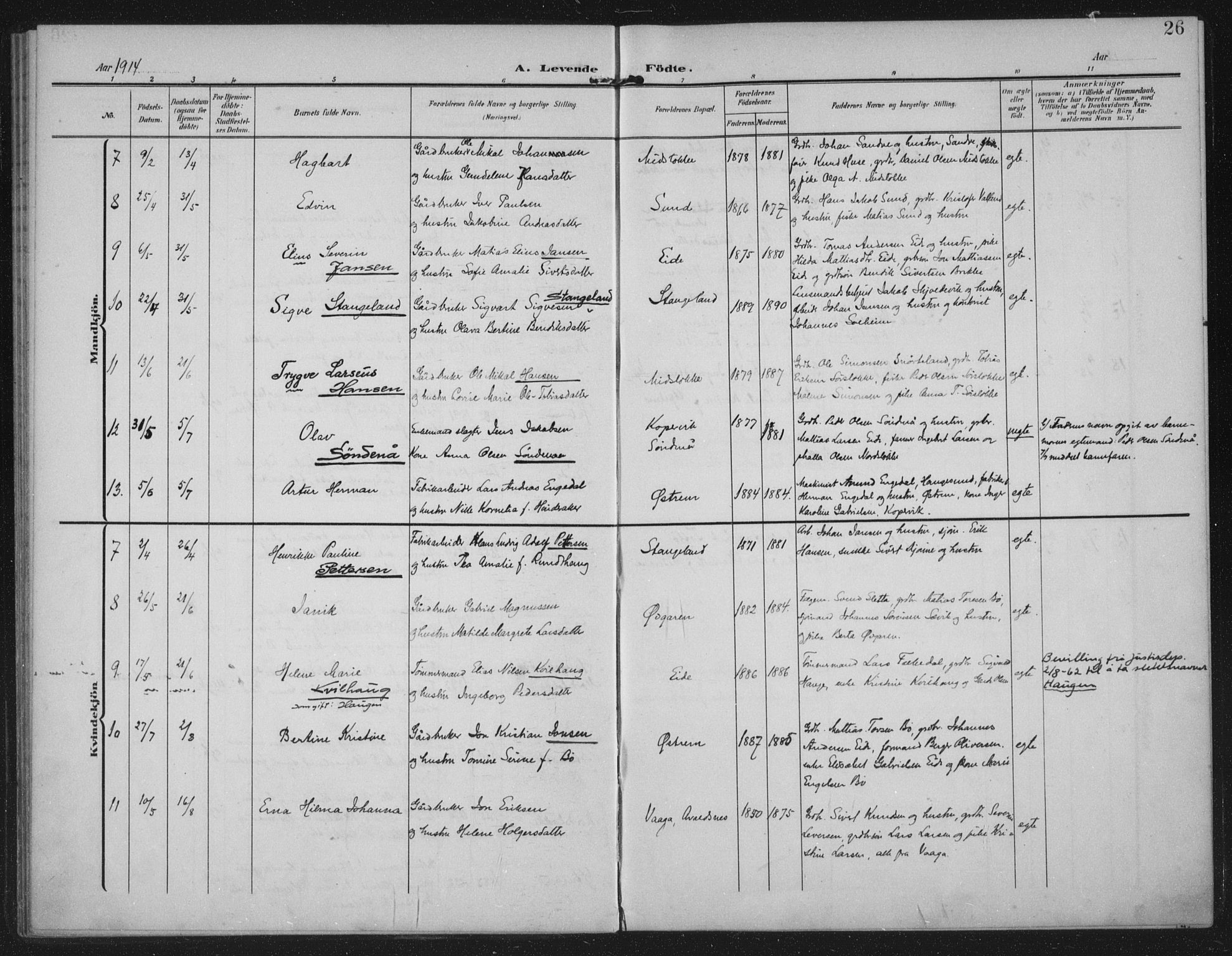 Kopervik sokneprestkontor, AV/SAST-A-101850/H/Ha/Haa/L0003: Parish register (official) no. A 3, 1906-1924, p. 26