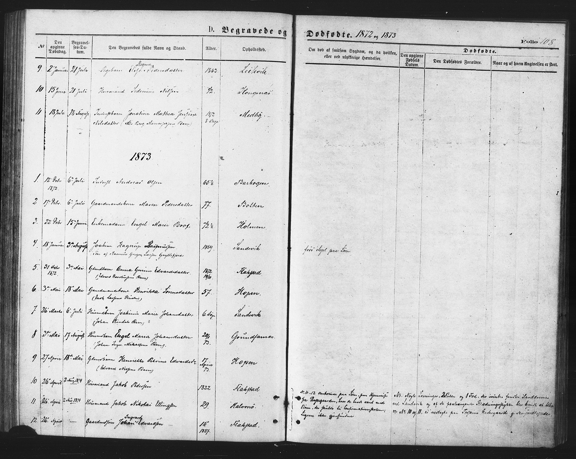 Berg sokneprestkontor, SATØ/S-1318/G/Ga/Gaa/L0003kirke: Parish register (official) no. 3, 1872-1879, p. 108