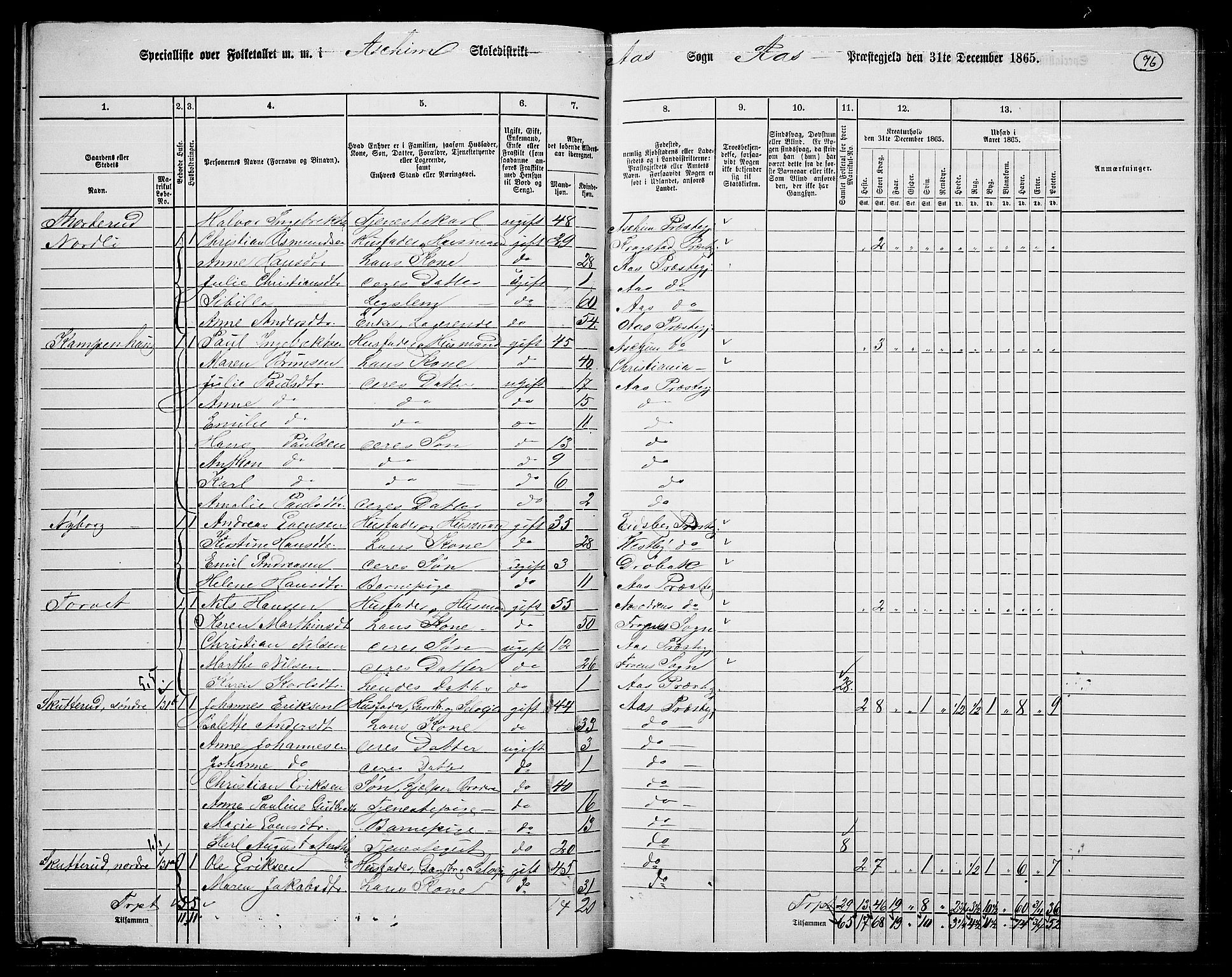 RA, 1865 census for Ås, 1865, p. 66