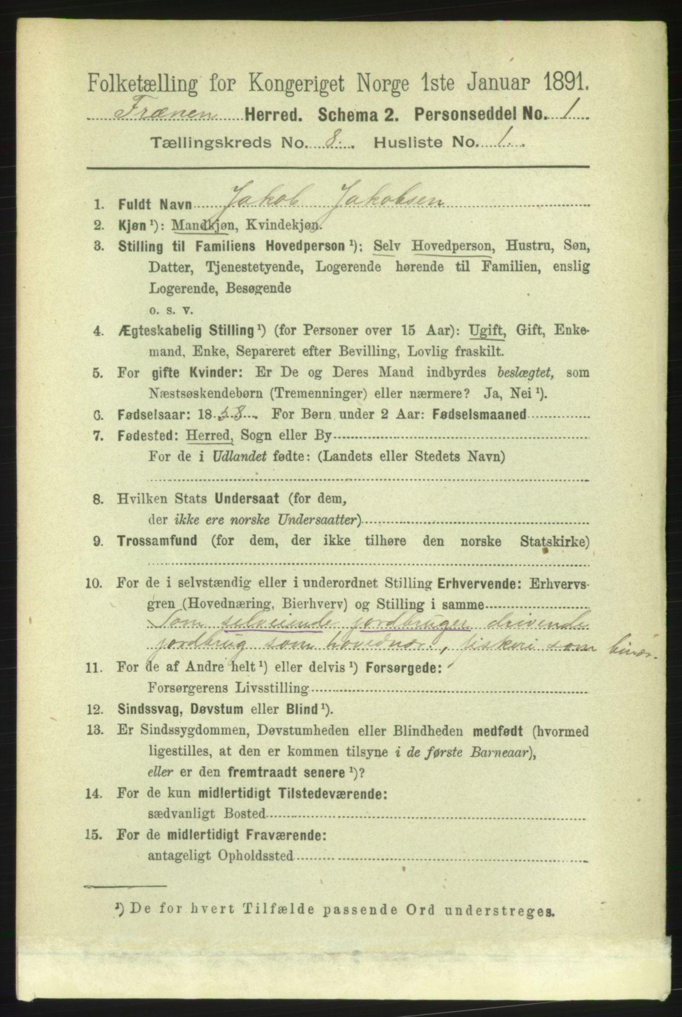 RA, 1891 census for 1548 Fræna, 1891, p. 2643