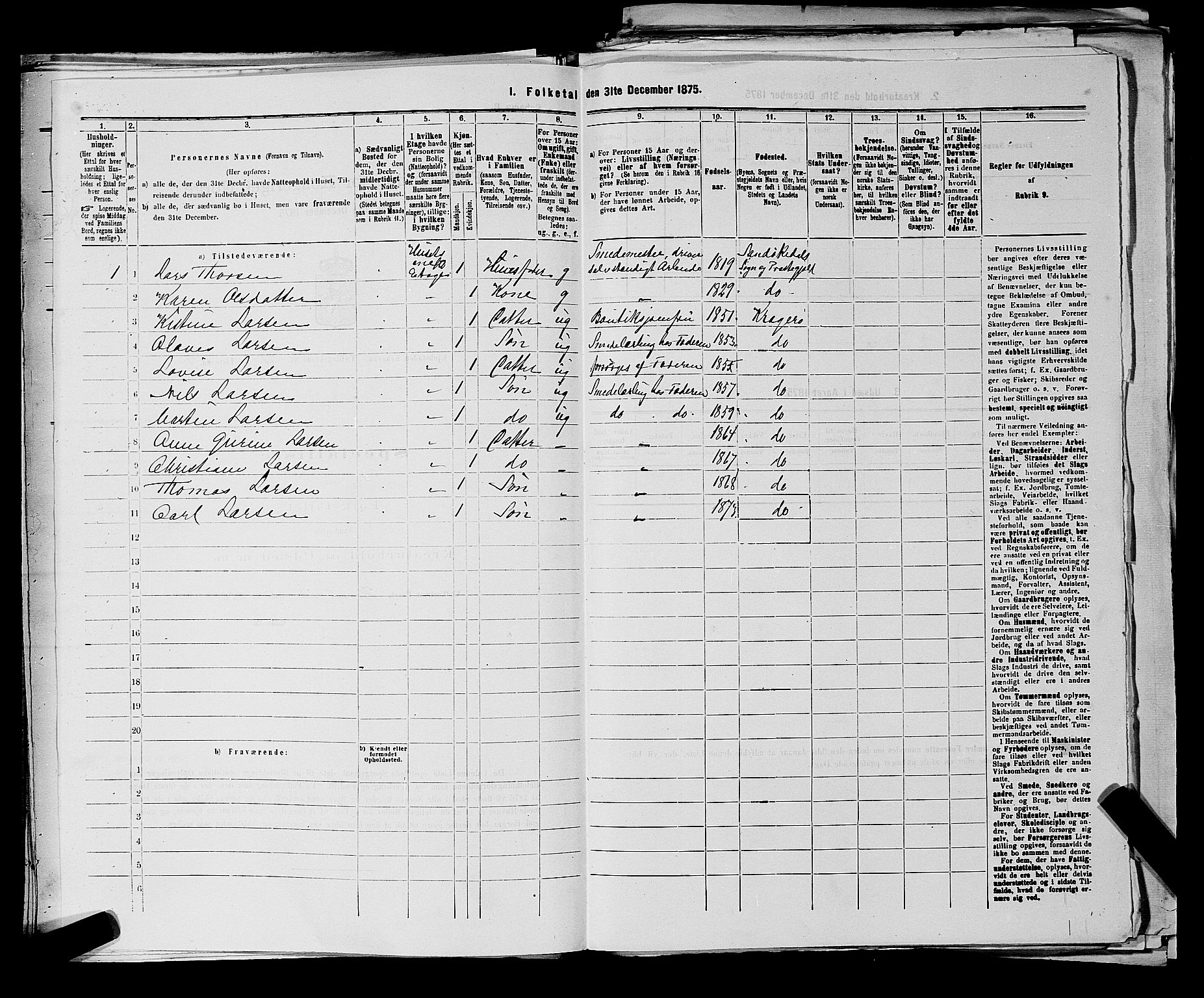 SAKO, 1875 census for 0801P Kragerø, 1875, p. 437